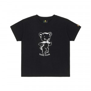 Black Teddy Fresh Bow Bear Baby Tee | VUNEYC092