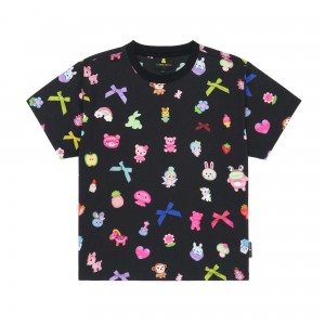 Black Teddy Fresh Bows & Buttons Fitted Tee | KAEBSO285