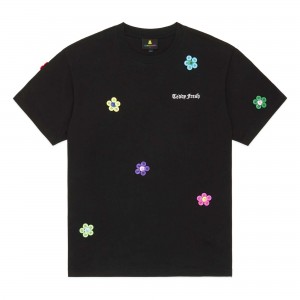 Black Teddy Fresh Button Flowers Tee | UESKIX395