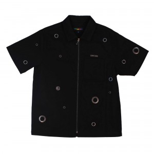 Black Teddy Fresh Eyelet Zip Shirt | PQFYJO196