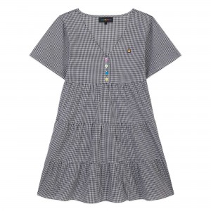 Black Teddy Fresh Gingham Button Dress | SHZROM852