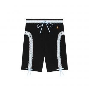 Black Teddy Fresh Ribbon Ribbed Bike Shorts | PXNVMI692