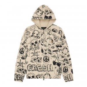 Natural Teddy Fresh Sketches Knit Hoodie | JDYSPV768