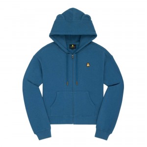 Teal Teddy Fresh Classic Bear Ear Zip Hoodie | WTUHQP718