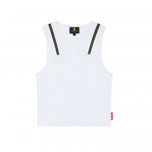 White Teddy Fresh Zip Straps Tank Top | SBZXOQ469