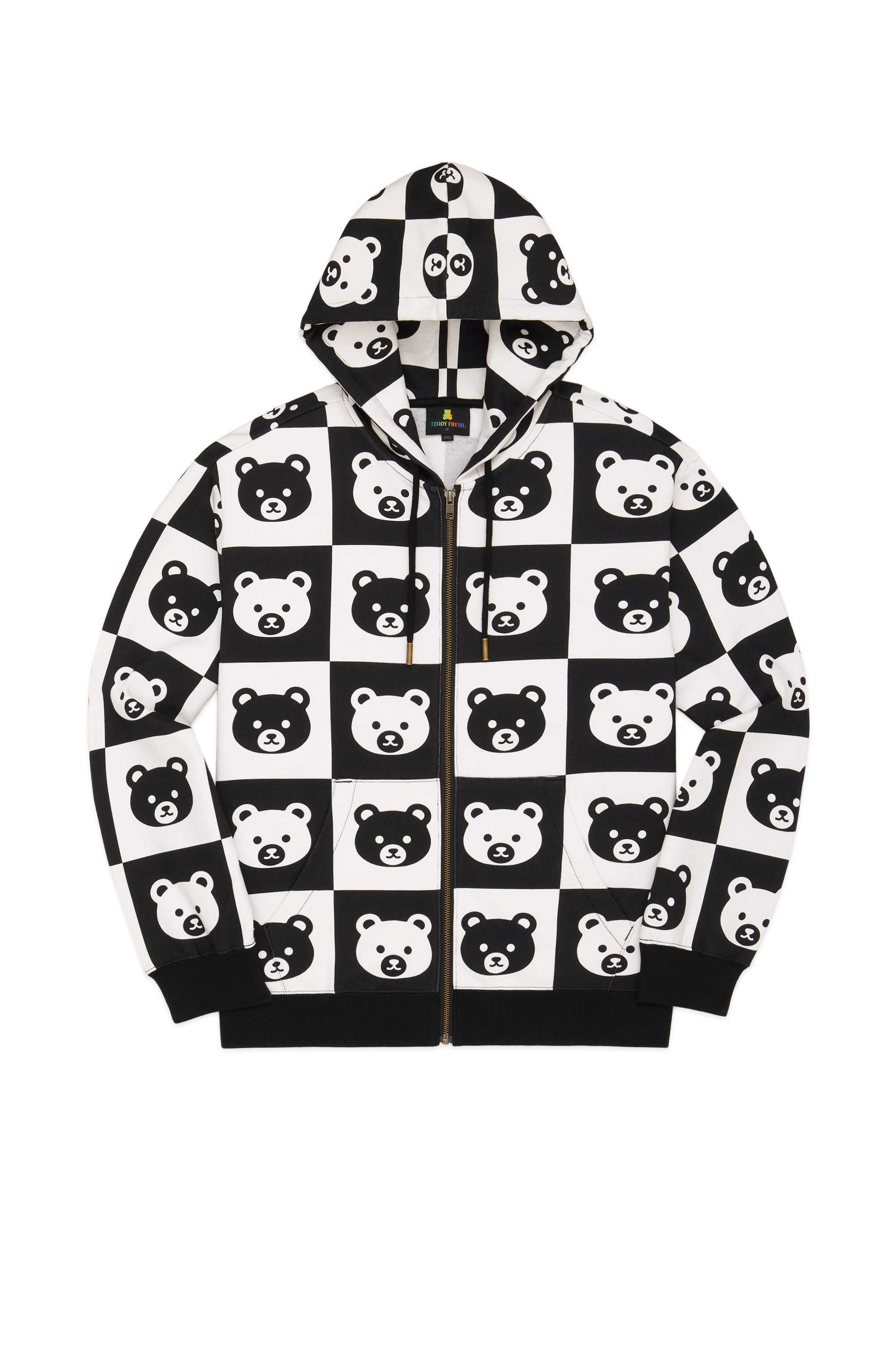 Black Multi Teddy Fresh Bear Check Zip Hoodie | VGAHIX612