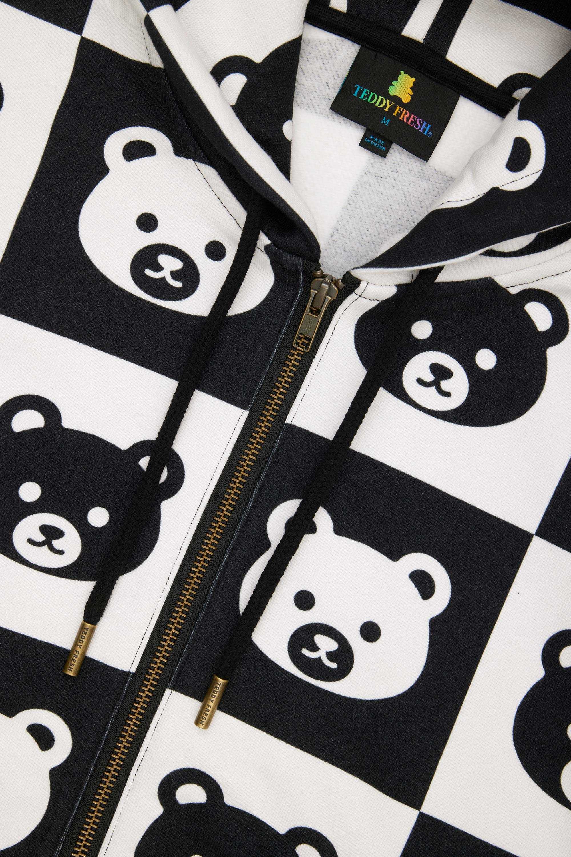 Black Multi Teddy Fresh Bear Check Zip Hoodie | VGAHIX612