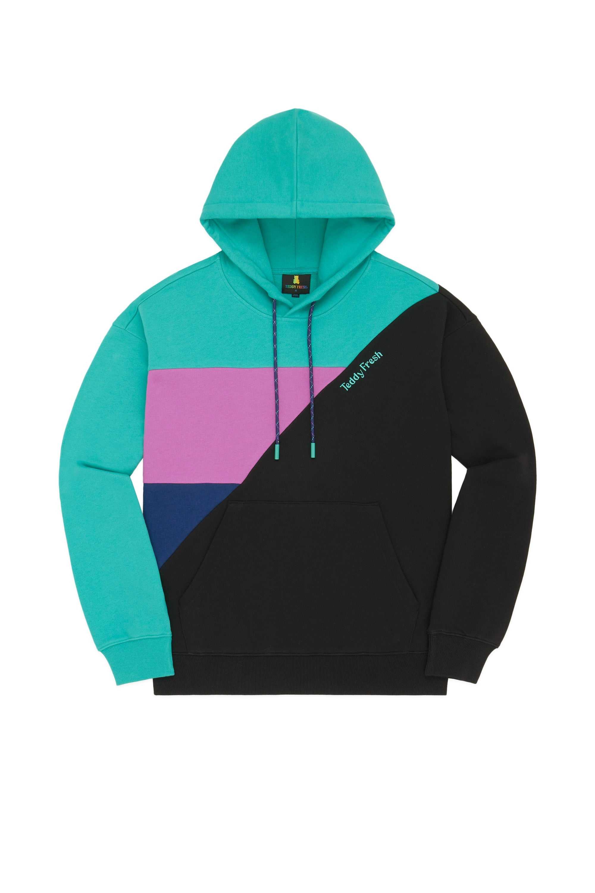 Black Teddy Fresh Asymmetric Color Block Hoodie | LBYDEZ670