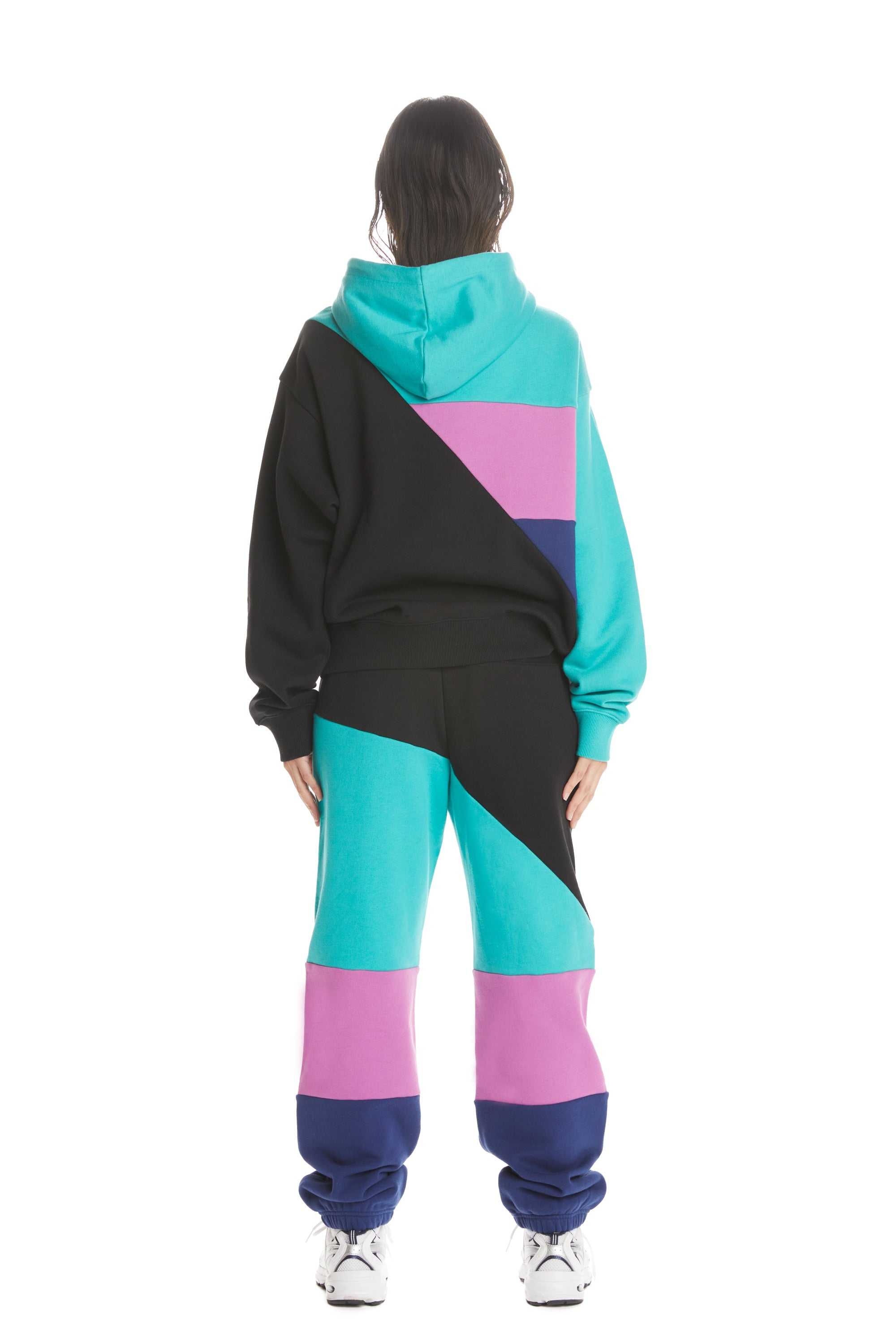 Black Teddy Fresh Asymmetric Color Block Hoodie | LBYDEZ670