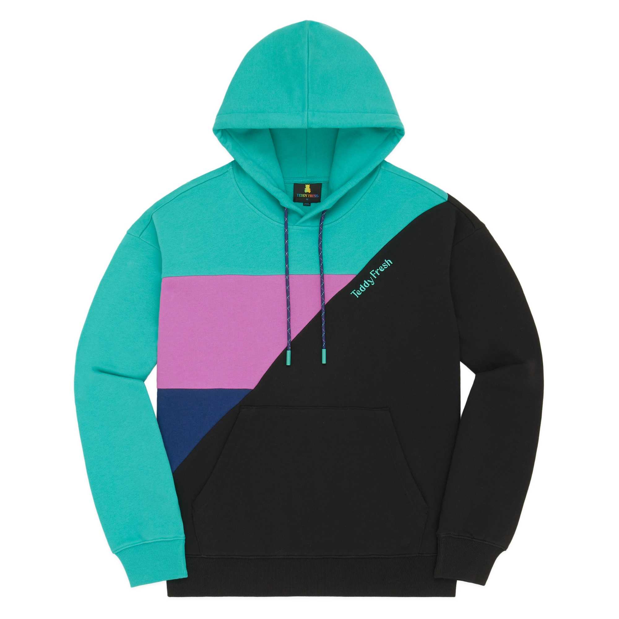 Black Teddy Fresh Asymmetric Color Block Hoodie | LBYDEZ670