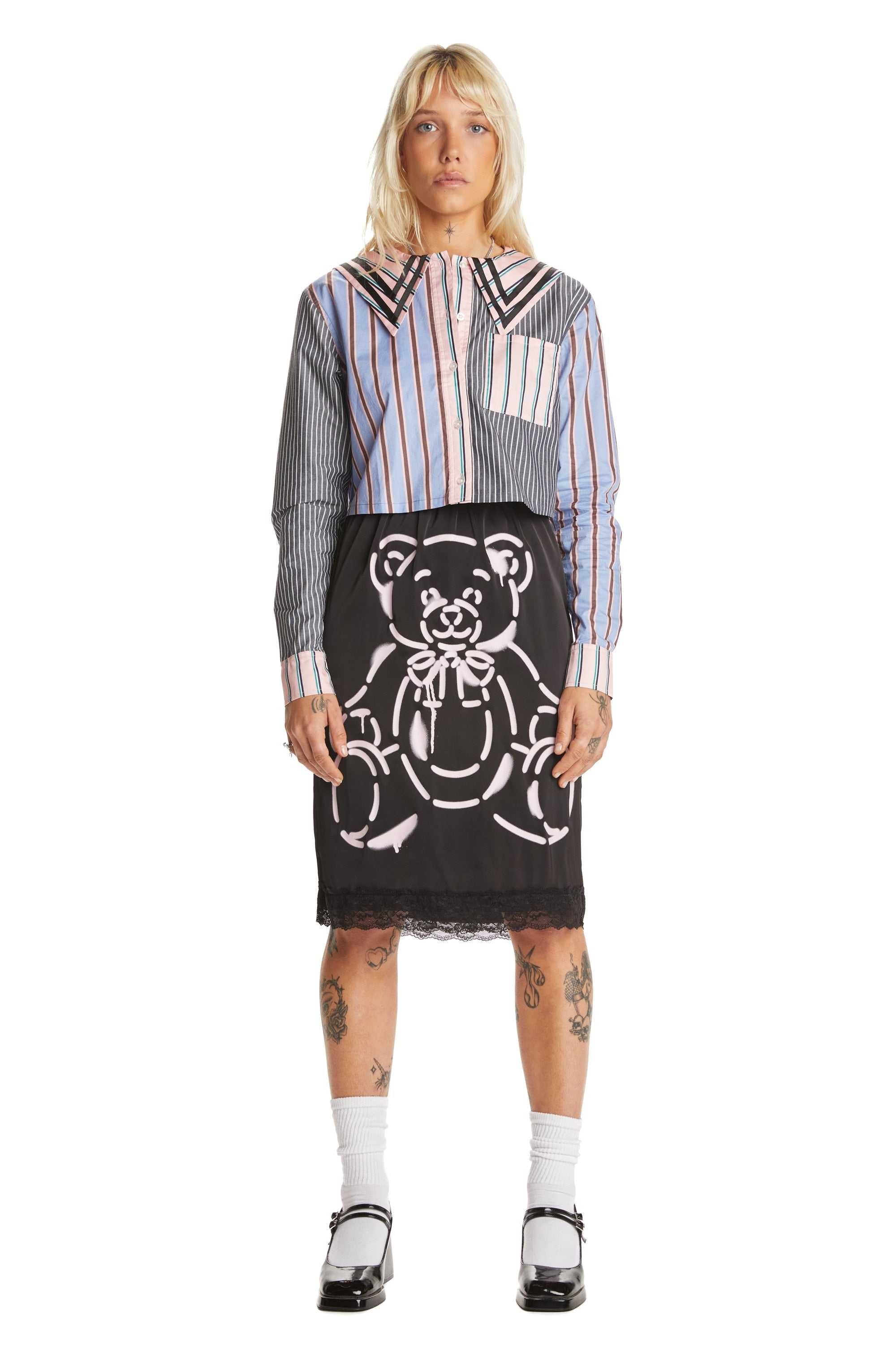 Black Teddy Fresh Bear Lace Satin Skirt | SJDQUW793