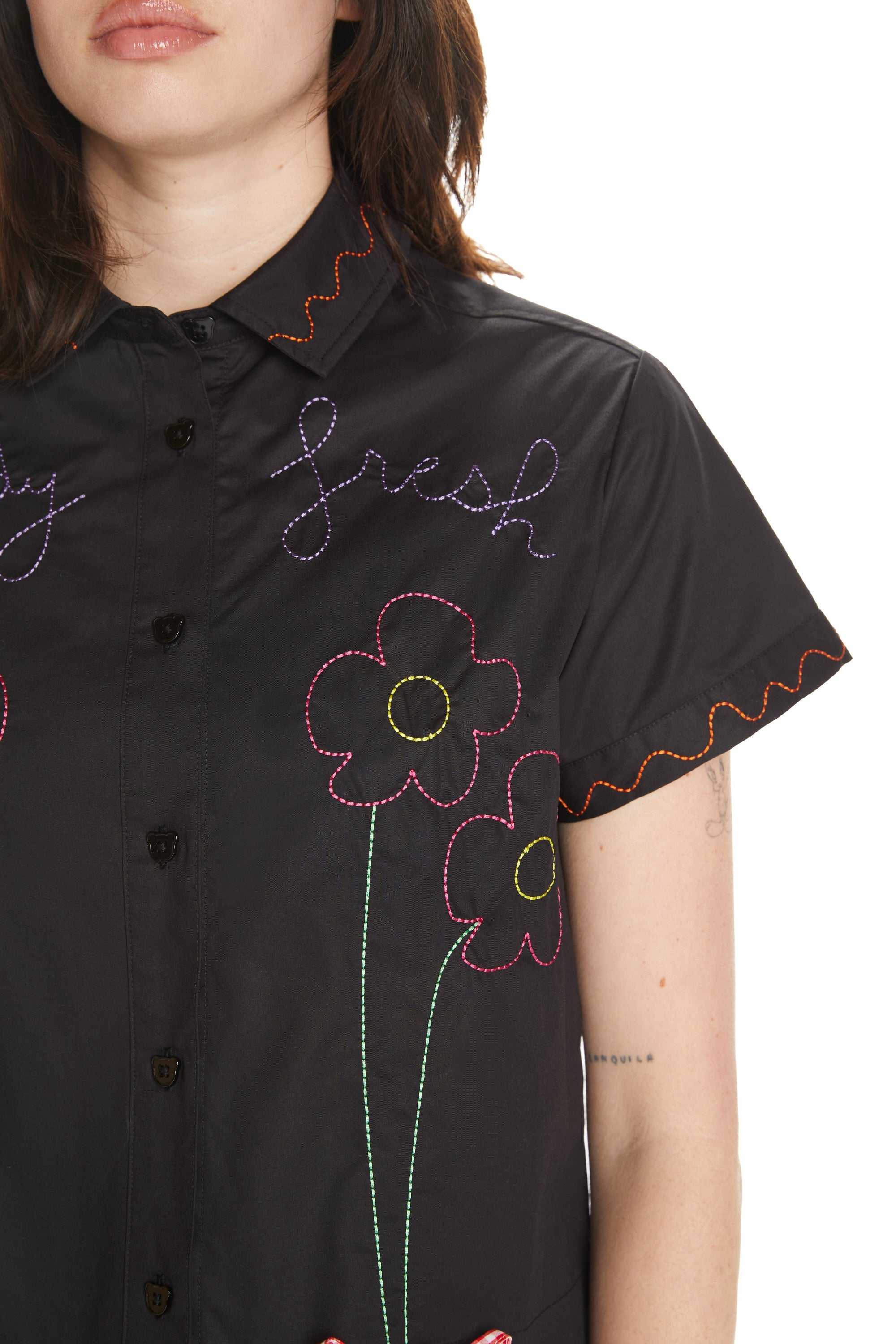 Black Teddy Fresh Bouquet Shirt | PKMBQN096