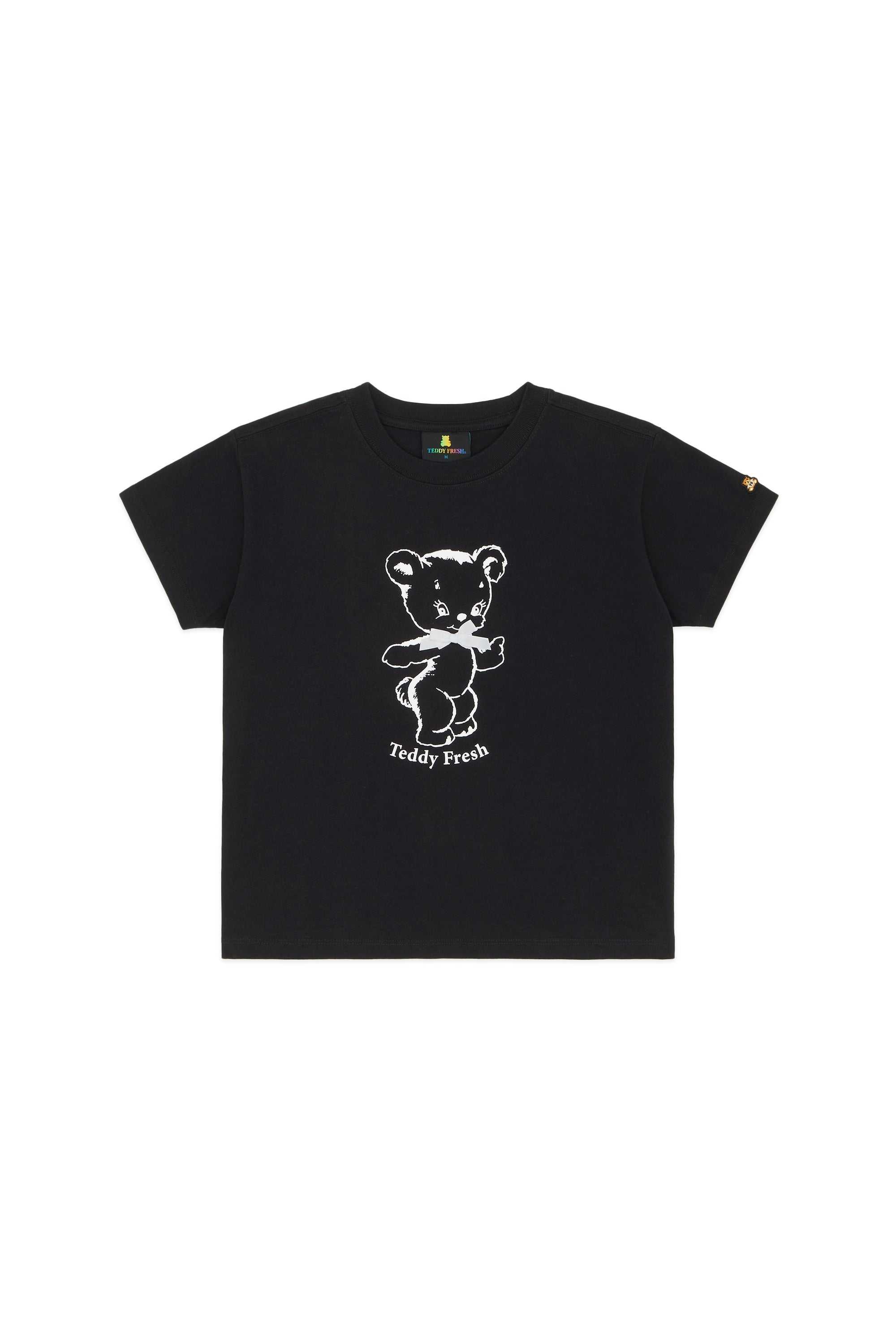 Black Teddy Fresh Bow Bear Baby Tee | VUNEYC092