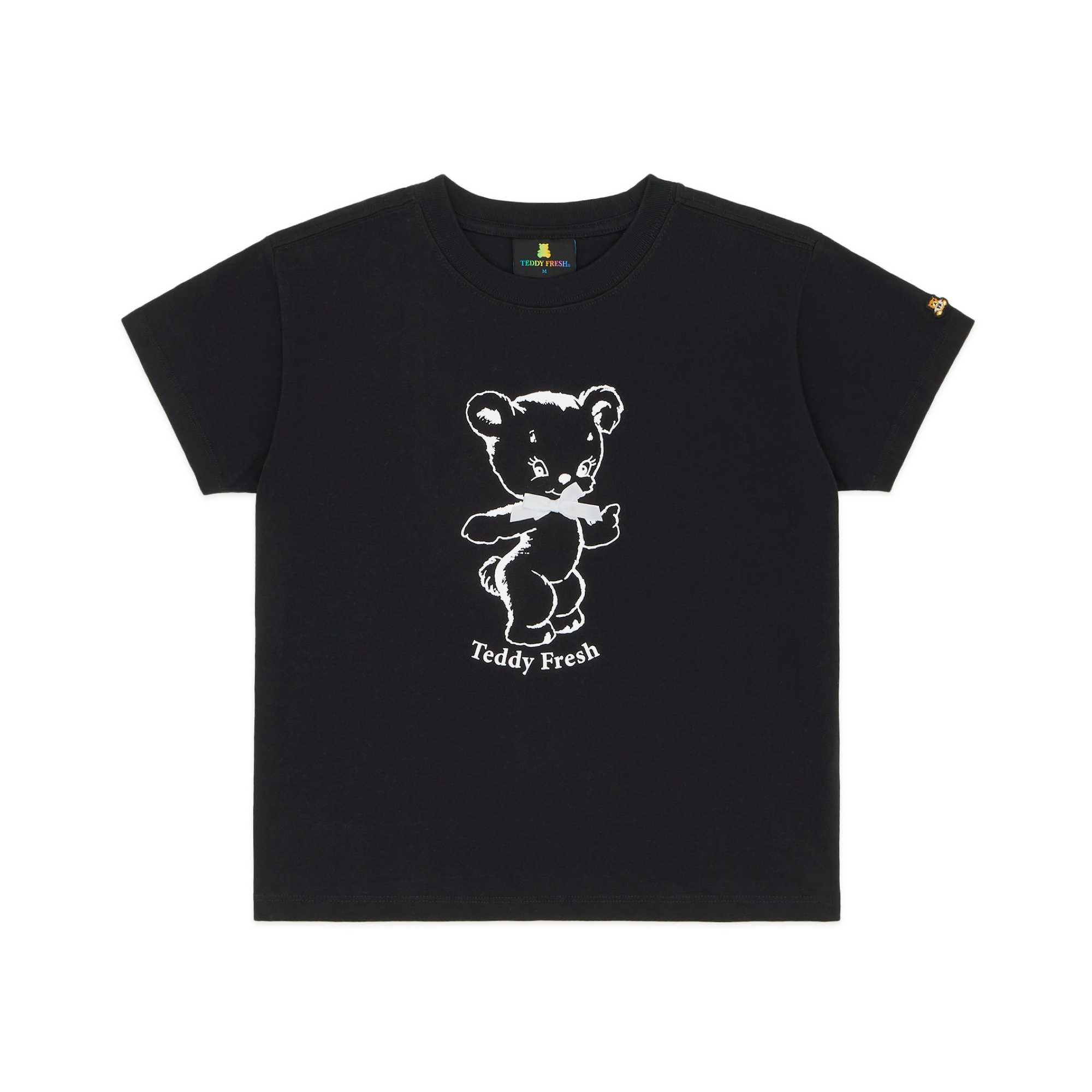 Black Teddy Fresh Bow Bear Baby Tee | VUNEYC092