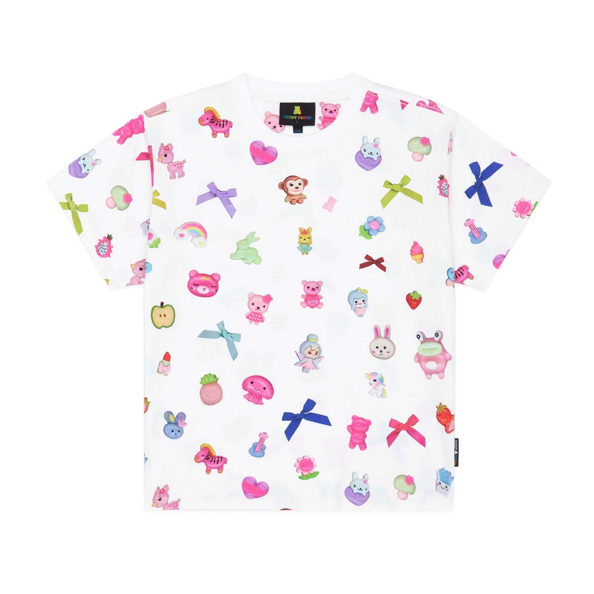 Black Teddy Fresh Bows & Buttons Fitted Tee | KAEBSO285