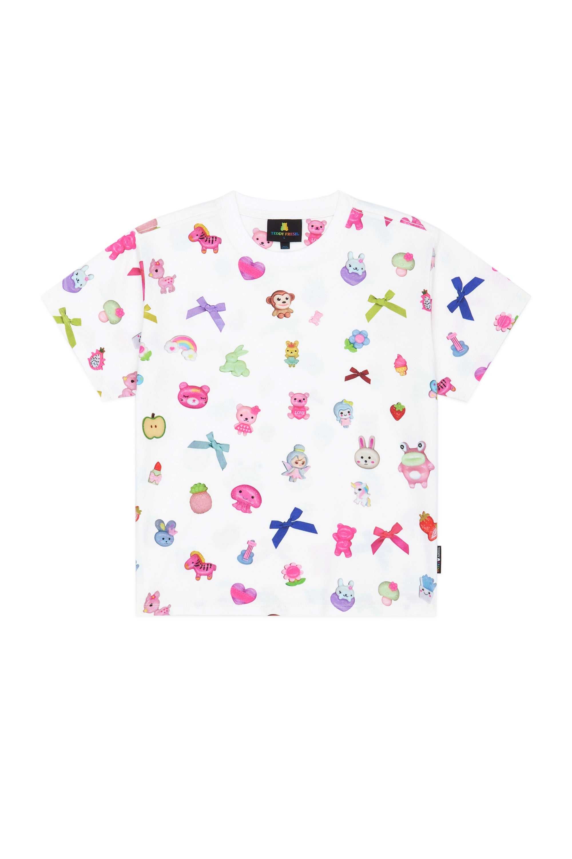 Black Teddy Fresh Bows & Buttons Fitted Tee | KAEBSO285