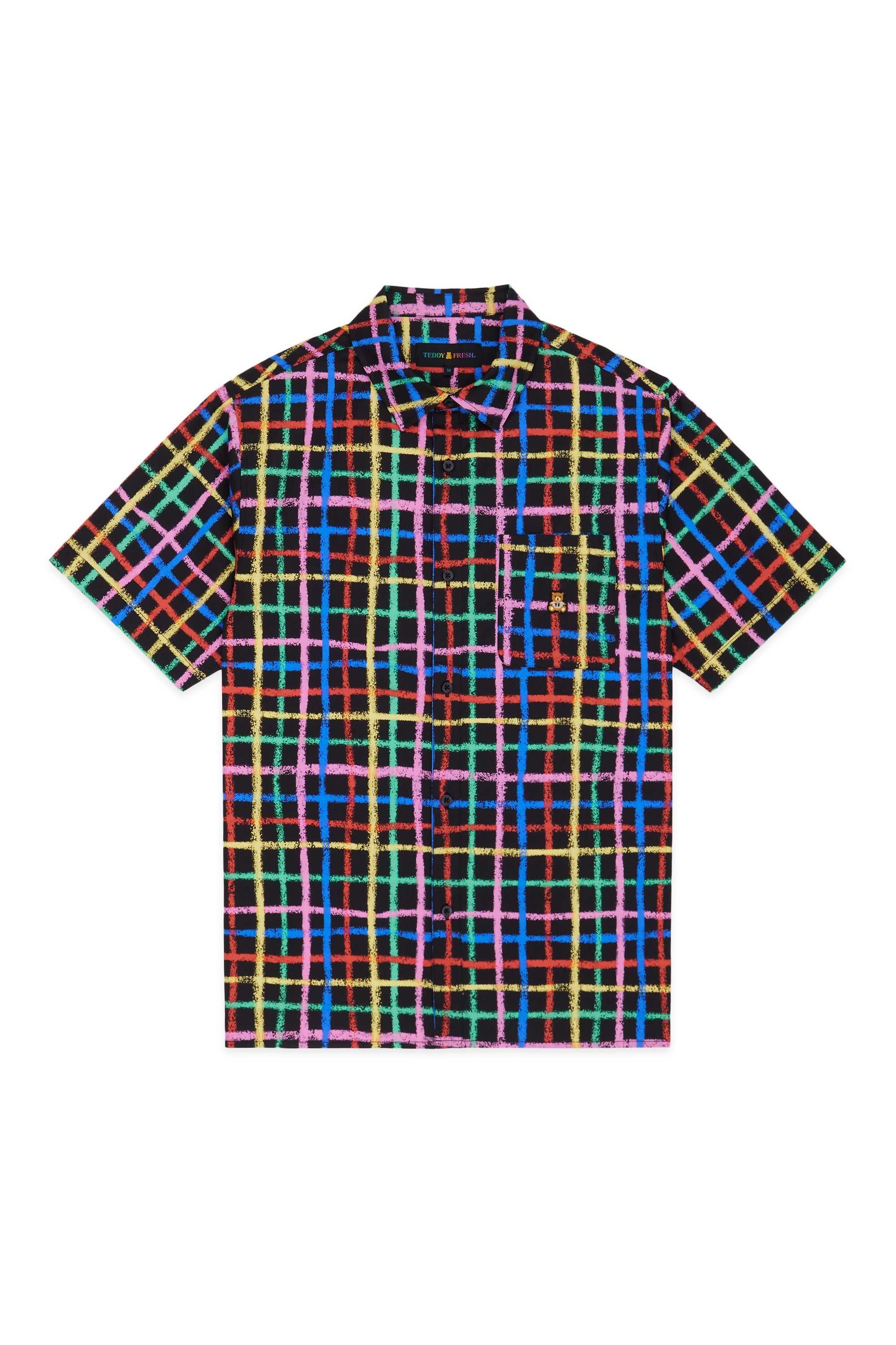 Black Teddy Fresh Crayon Checkered Camp Shirt | ELBNIM970