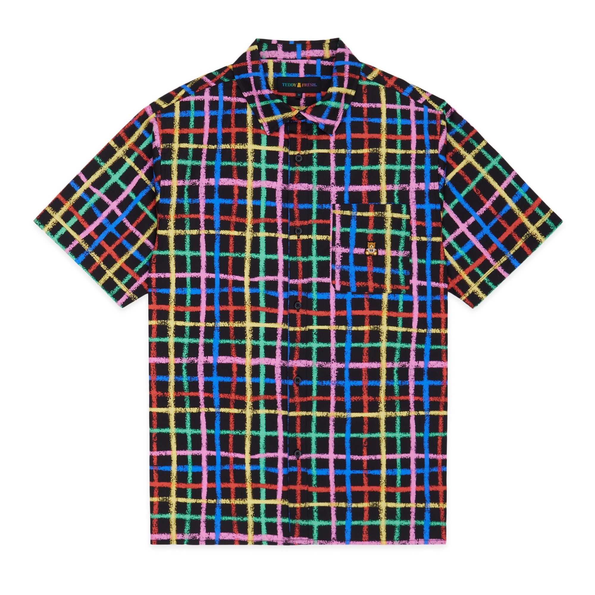 Black Teddy Fresh Crayon Checkered Camp Shirt | ELBNIM970