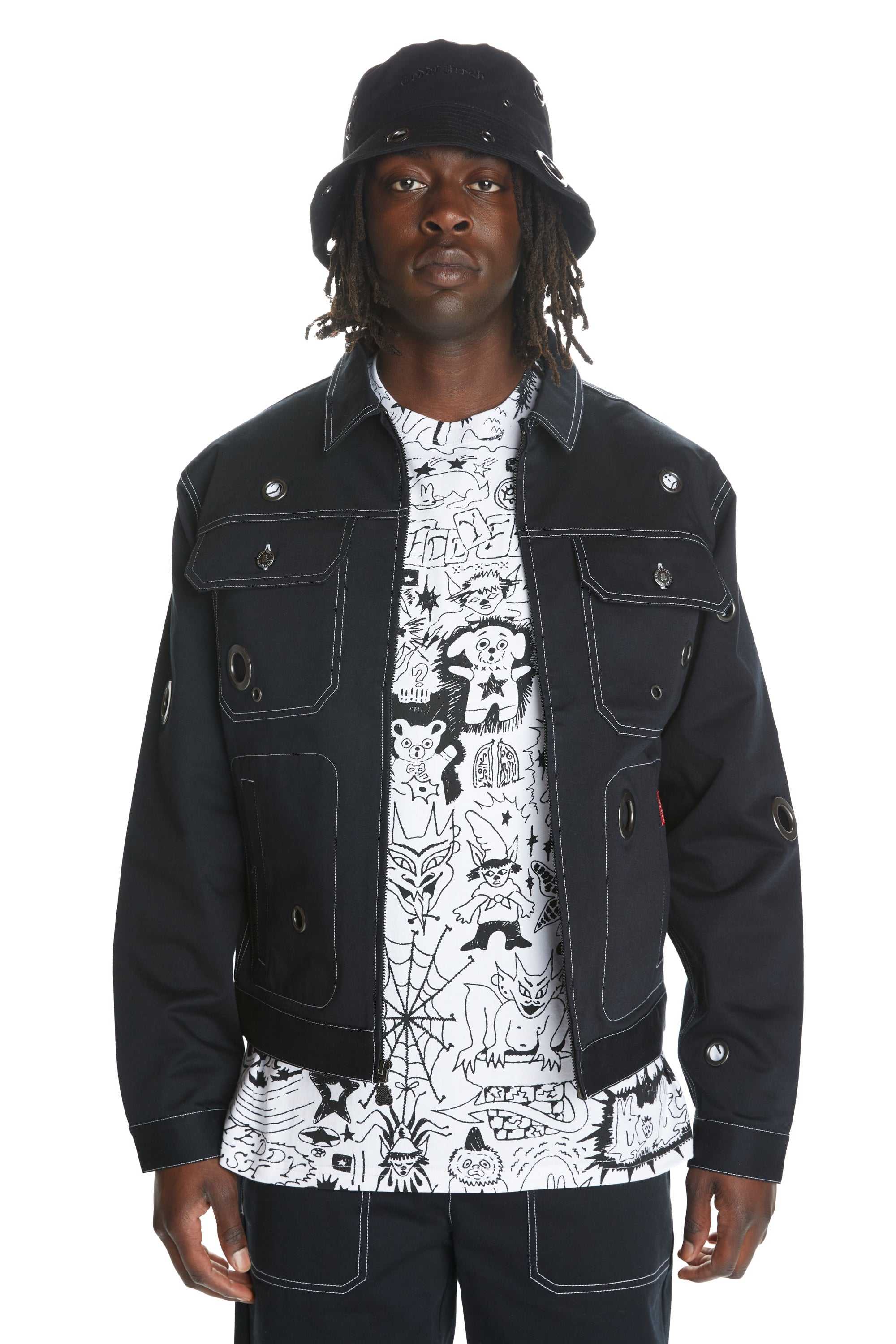 Black Teddy Fresh Dark Sky Eyelets Jacket | VDEINC674