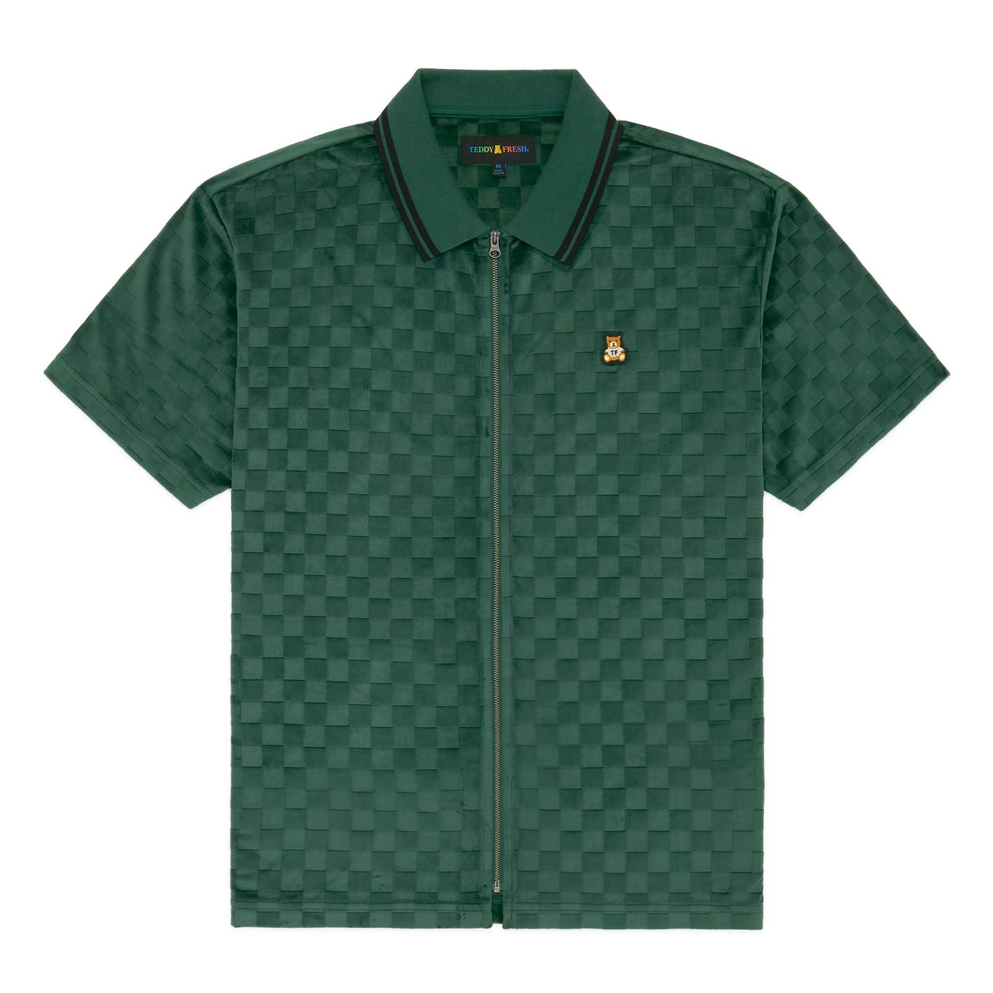 Black Teddy Fresh Embossed Checker Velour Zip Shirt | LJFRWB981