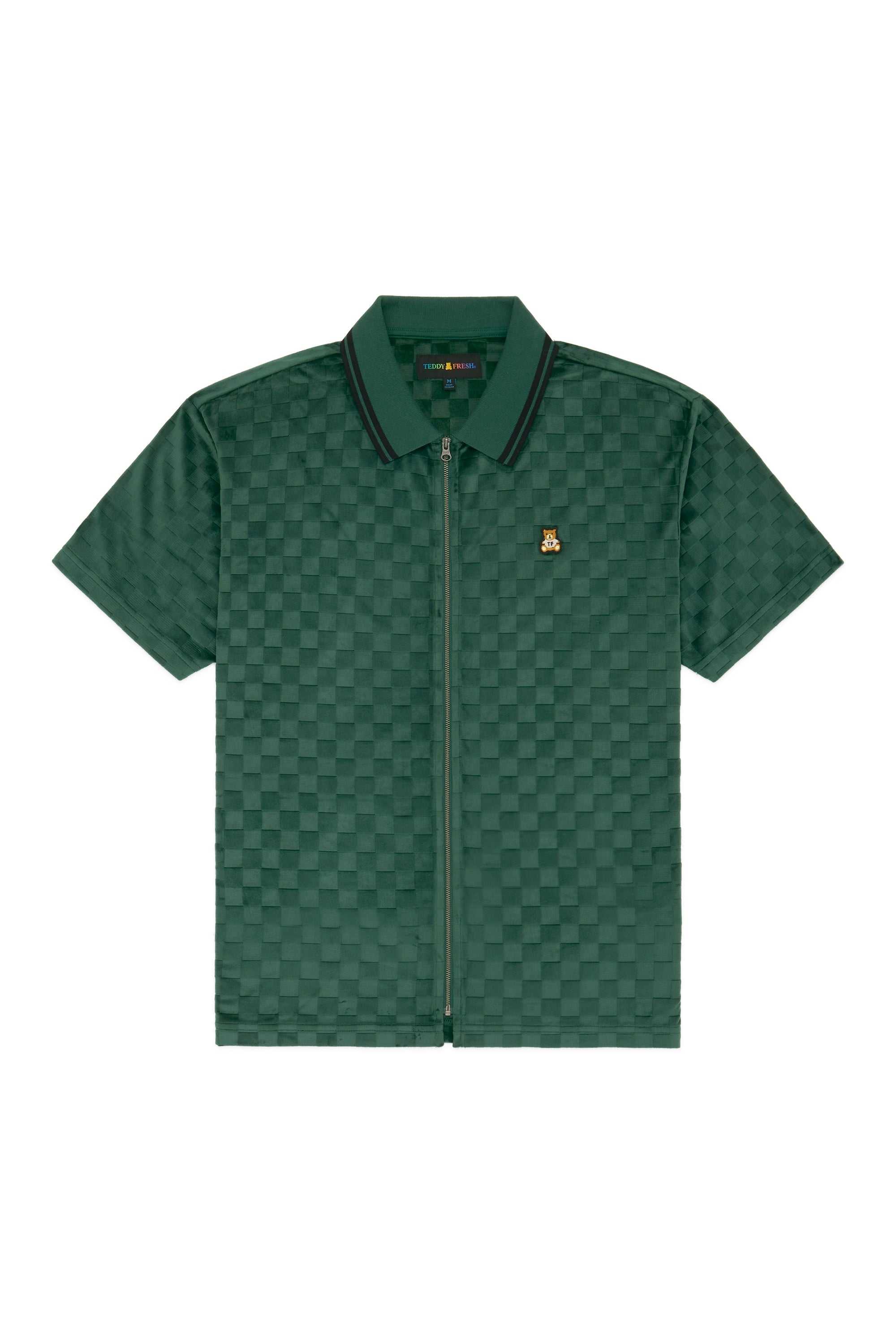 Black Teddy Fresh Embossed Checker Velour Zip Shirt | LJFRWB981