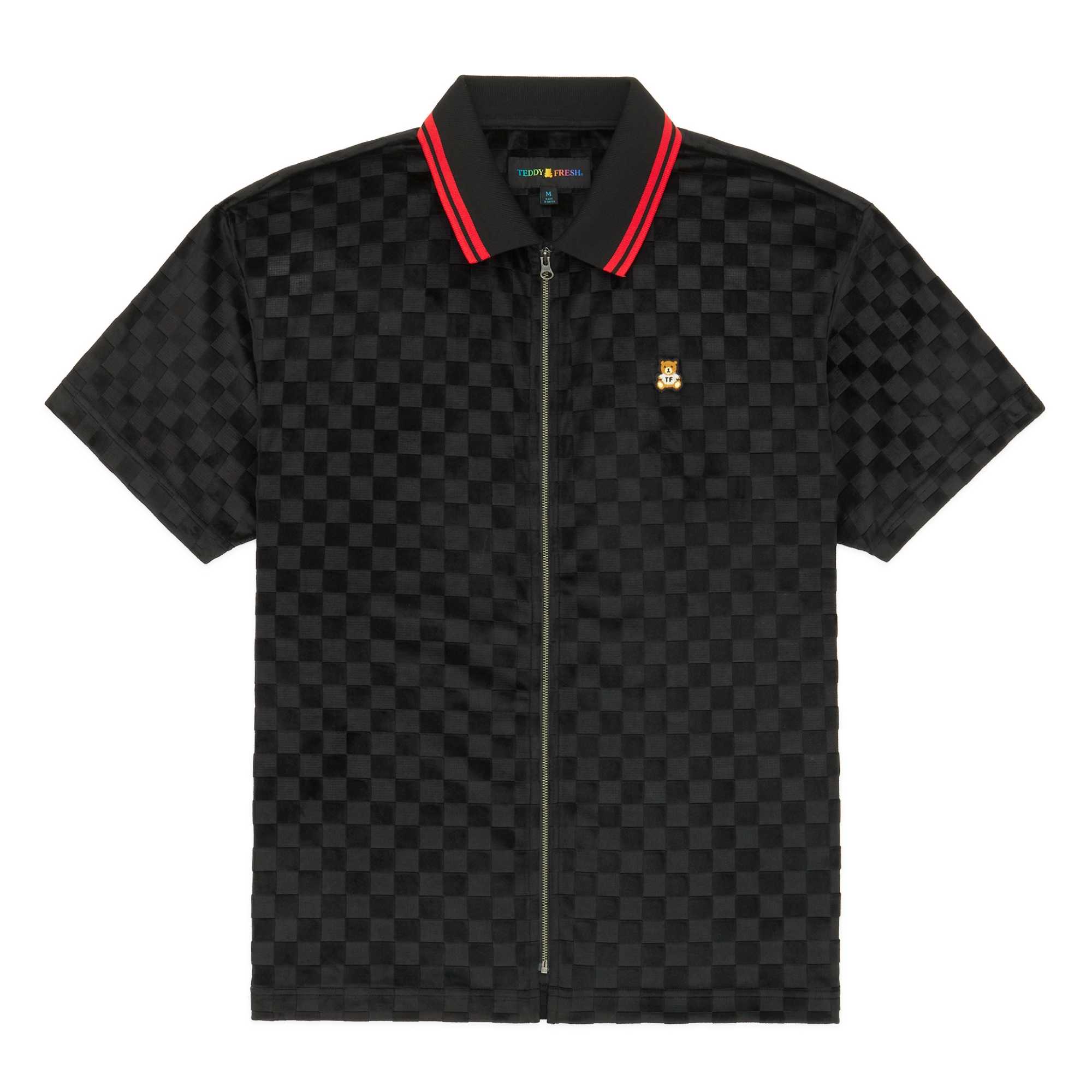 Black Teddy Fresh Embossed Checker Velour Zip Shirt | LJFRWB981