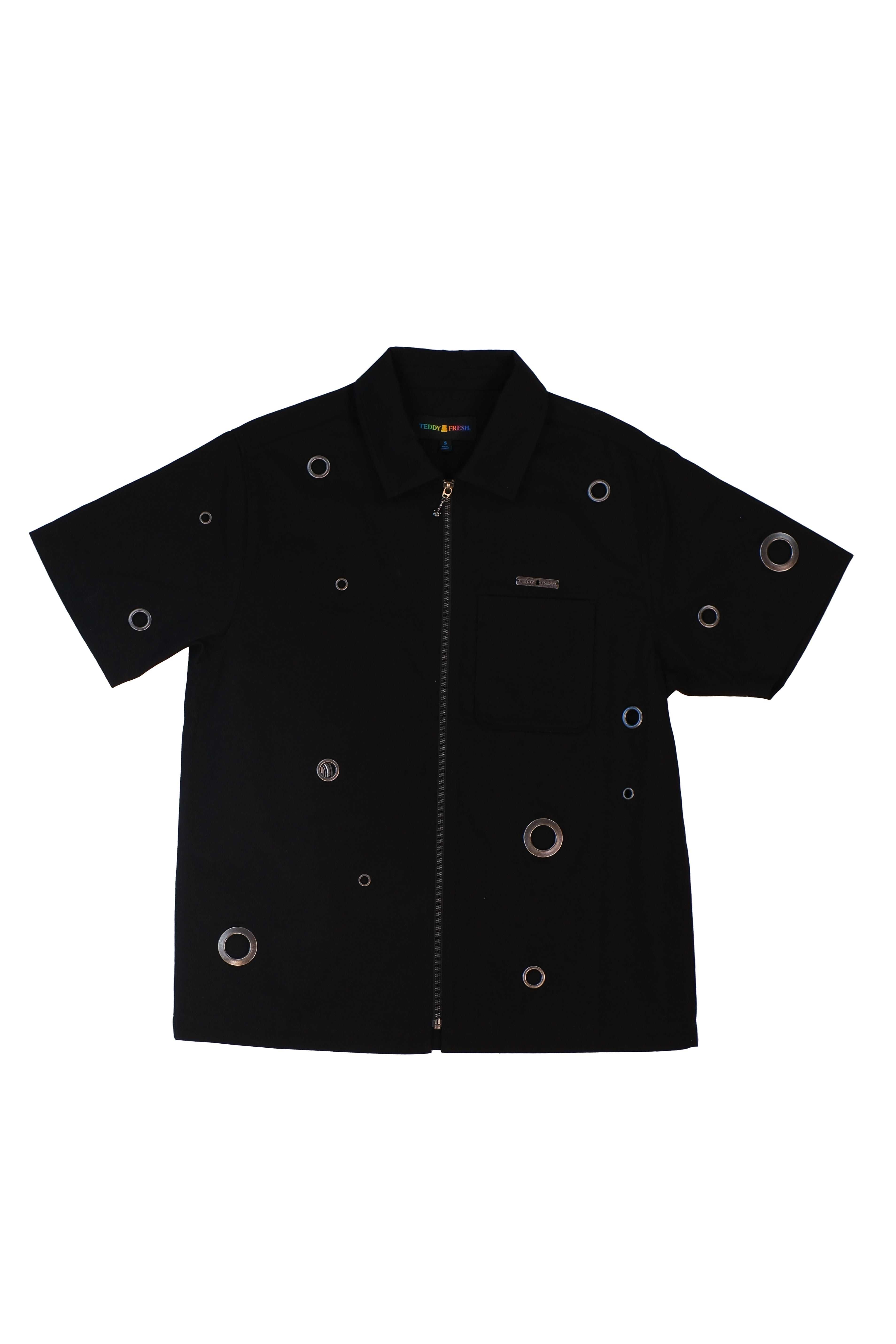 Black Teddy Fresh Eyelet Zip Shirt | PQFYJO196