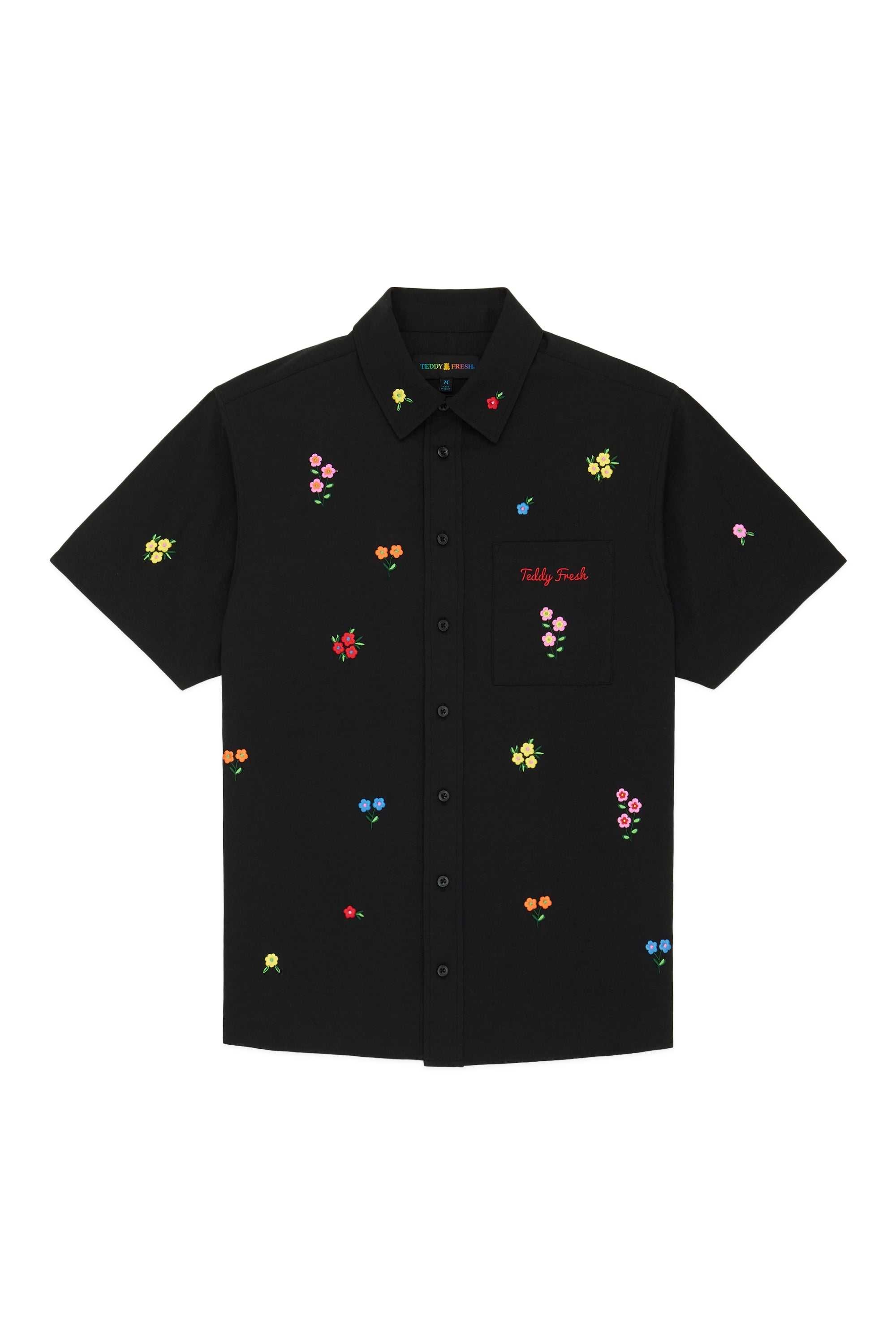 Black Teddy Fresh Flower Embroidery Shirt | UJPODI314