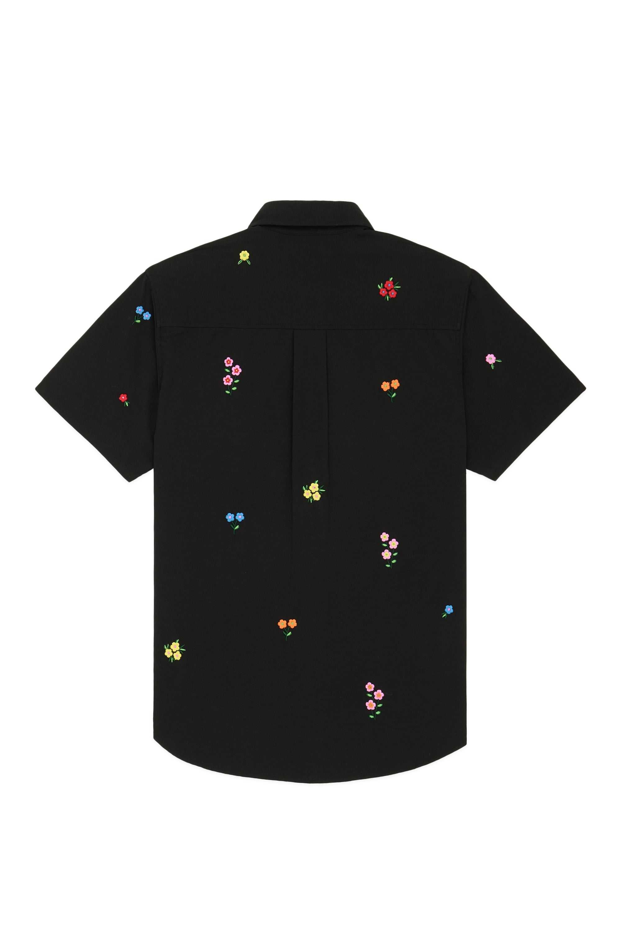 Black Teddy Fresh Flower Embroidery Shirt | UJPODI314