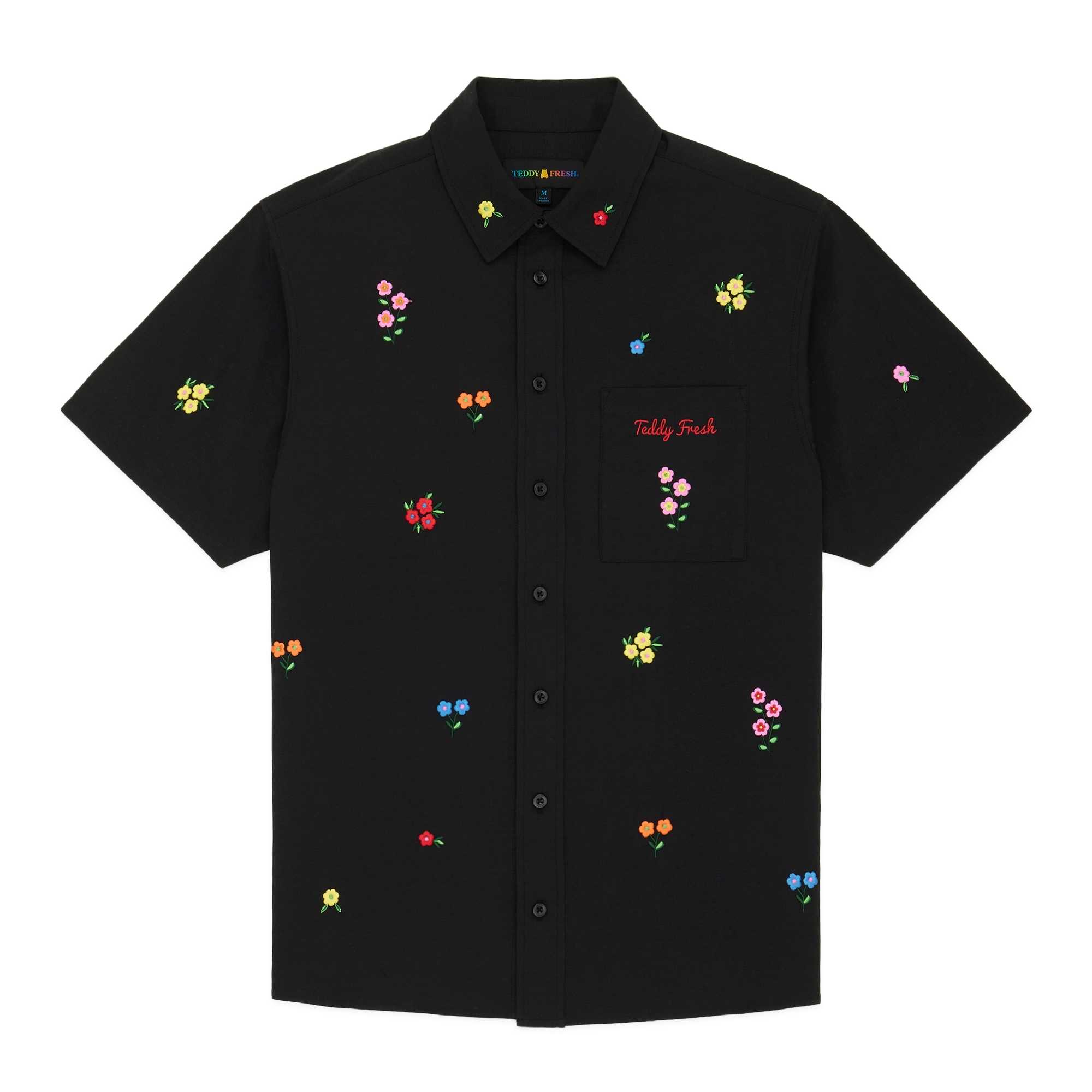 Black Teddy Fresh Flower Embroidery Shirt | UJPODI314