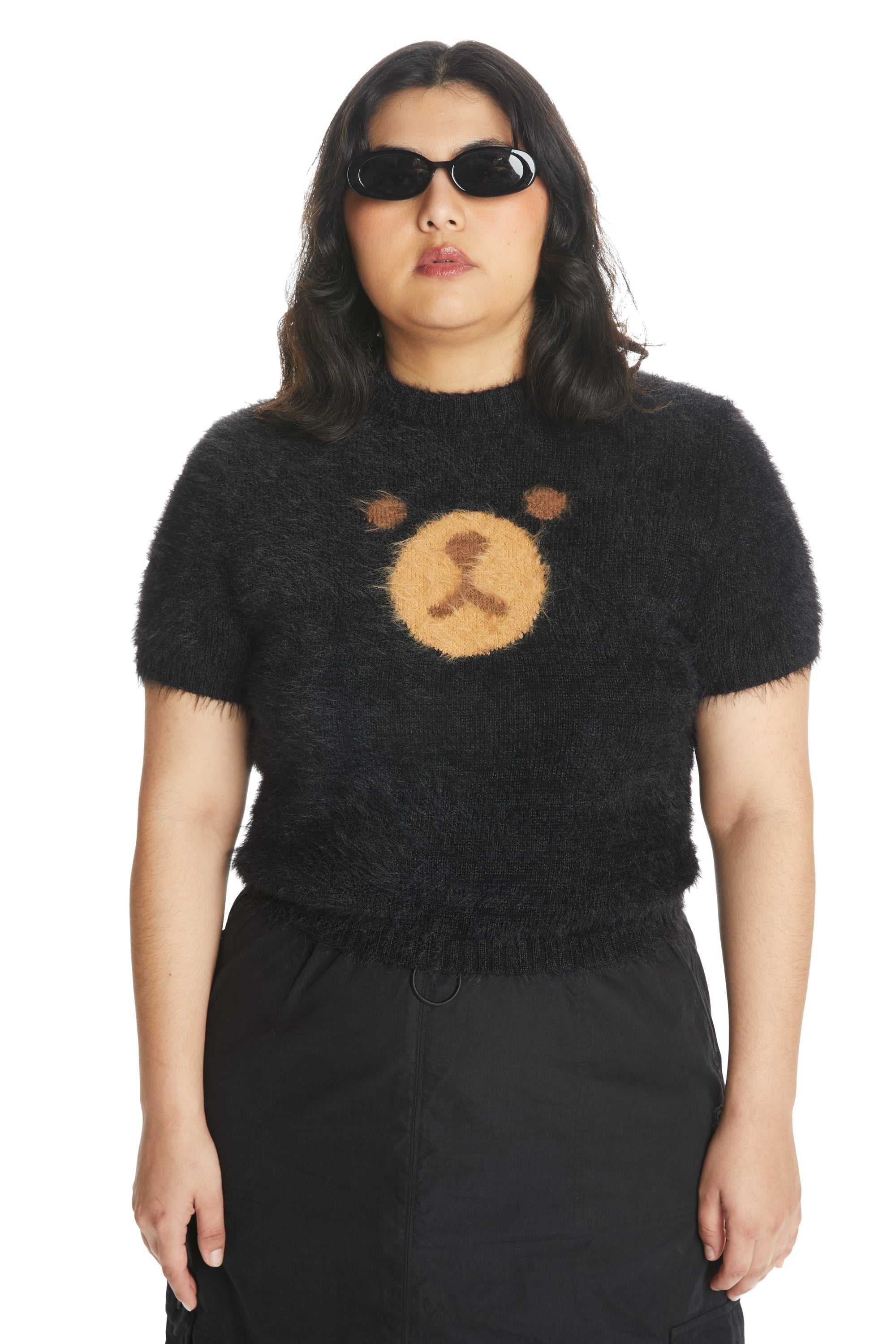 Black Teddy Fresh Fluffy Bear Sweater | MYRFDV539