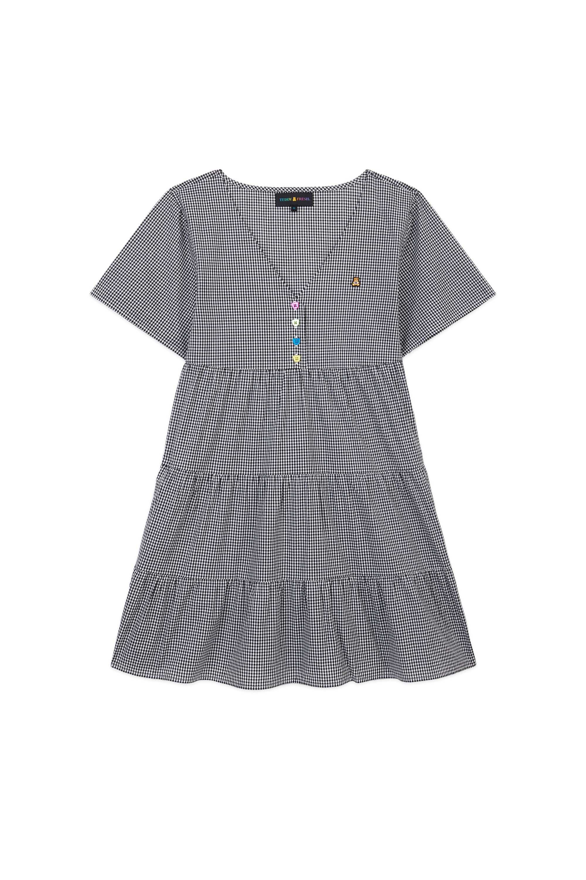 Black Teddy Fresh Gingham Button Dress | SHZROM852