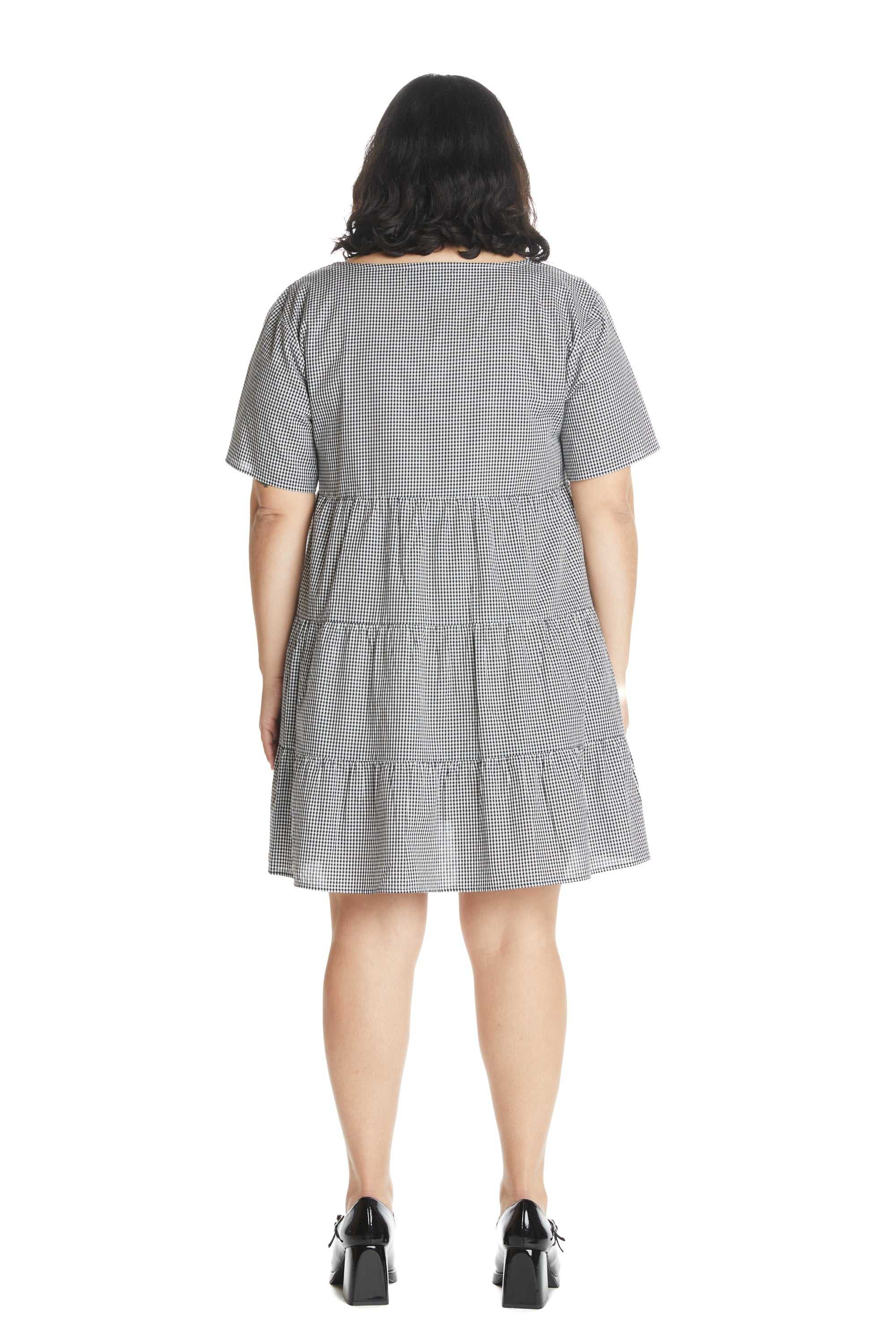 Black Teddy Fresh Gingham Button Dress | SHZROM852