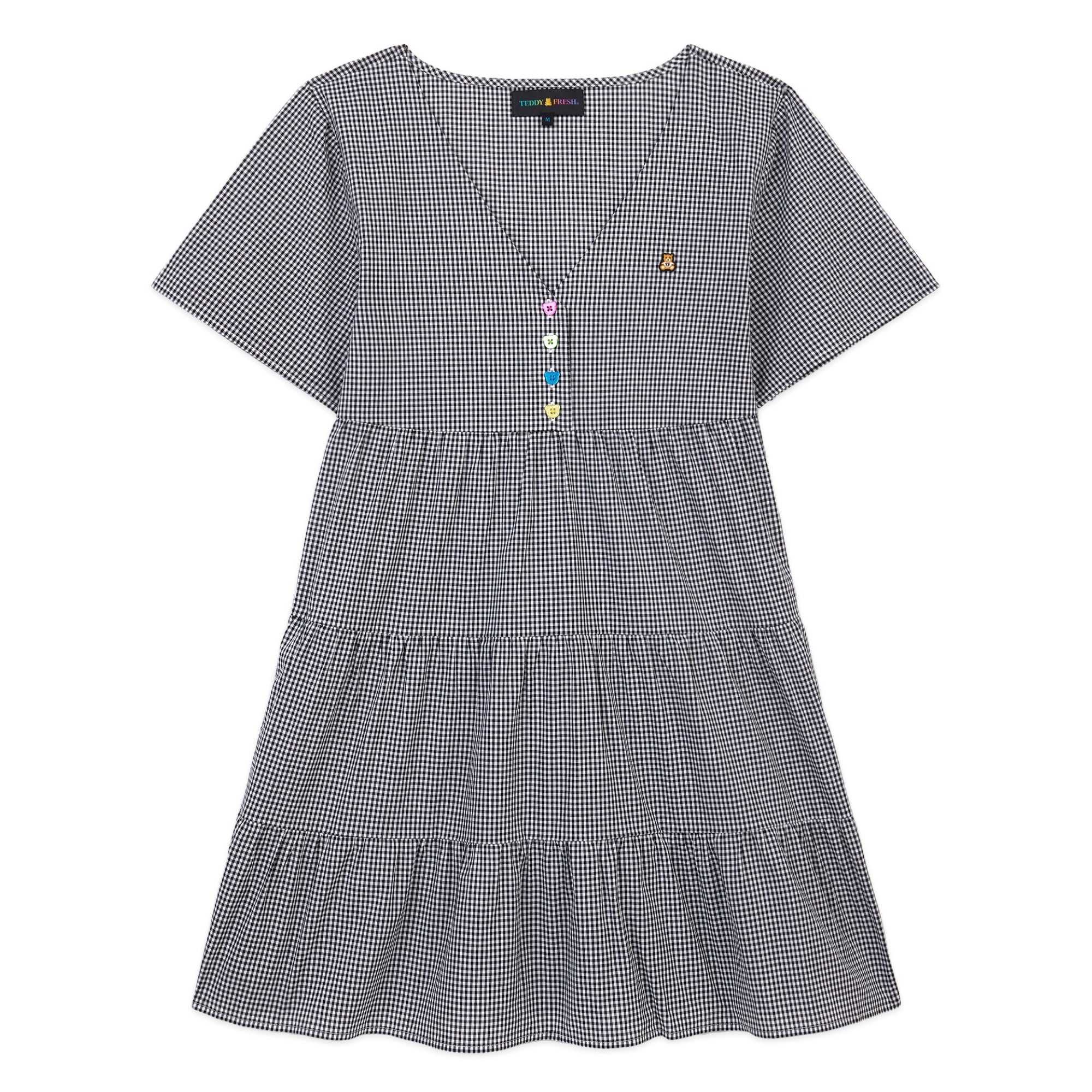 Black Teddy Fresh Gingham Button Dress | SHZROM852