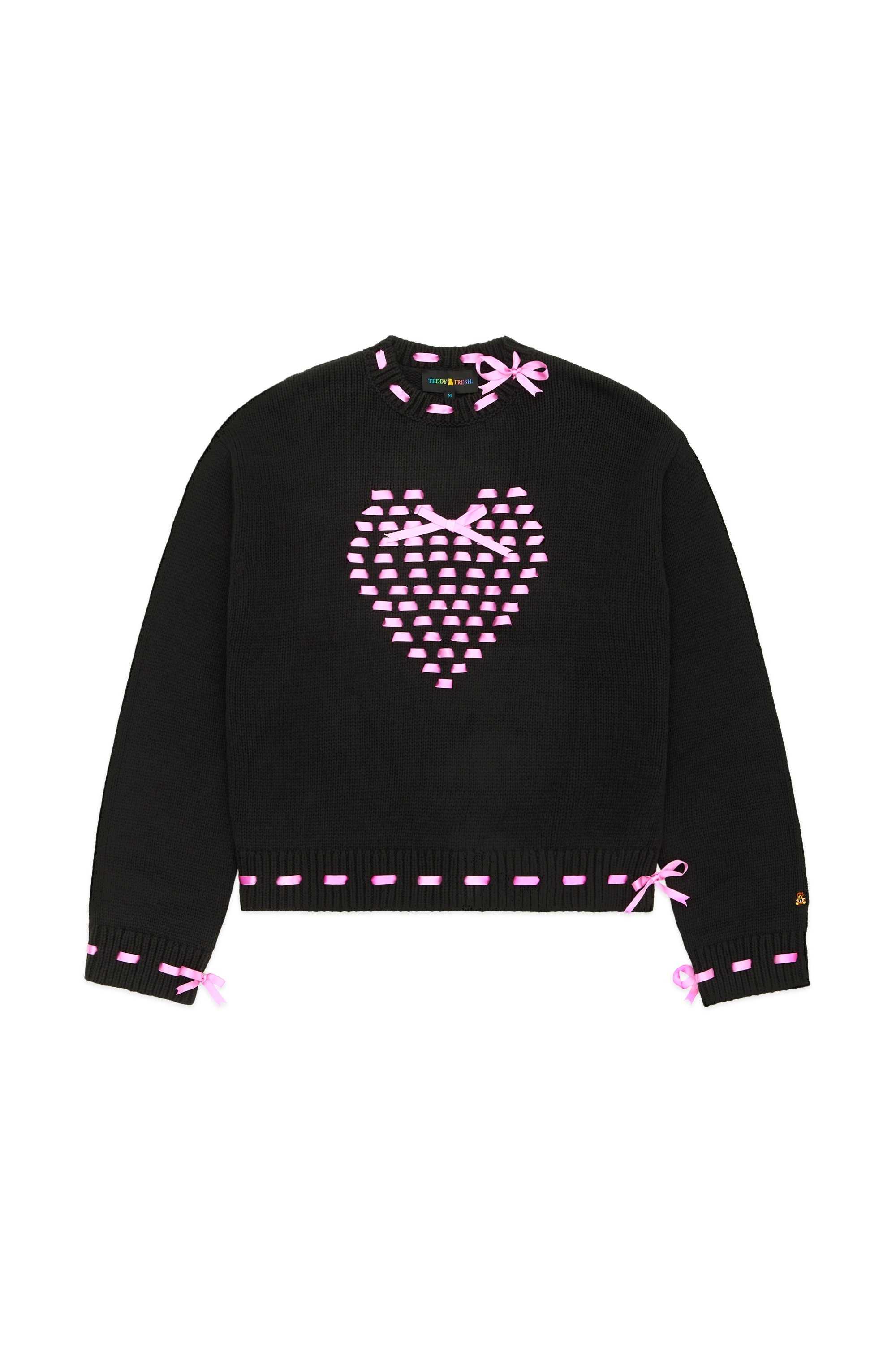 Black Teddy Fresh I Heart U Ribbon Weave Sweater | OHNSLA134