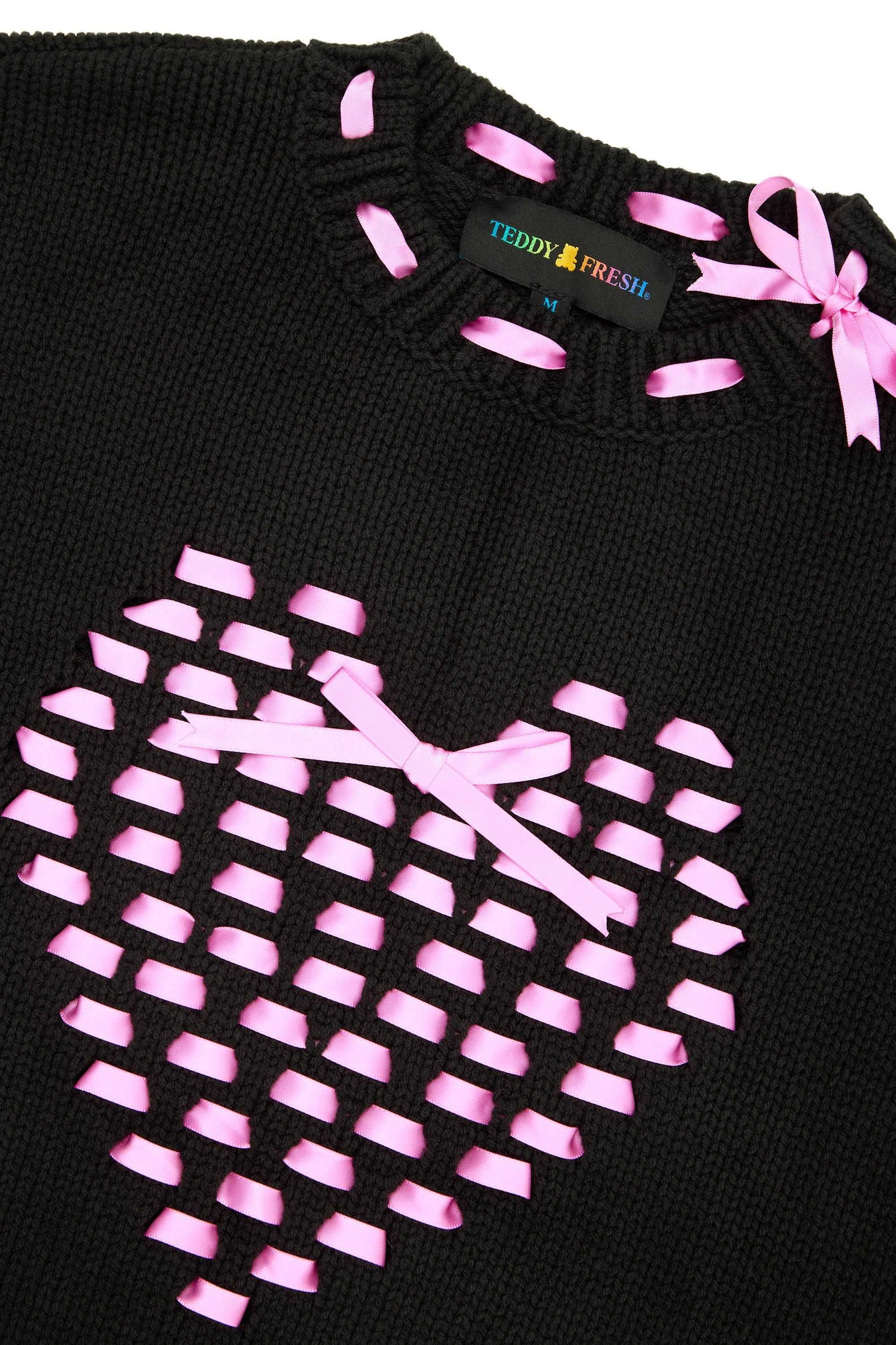 Black Teddy Fresh I Heart U Ribbon Weave Sweater | OHNSLA134