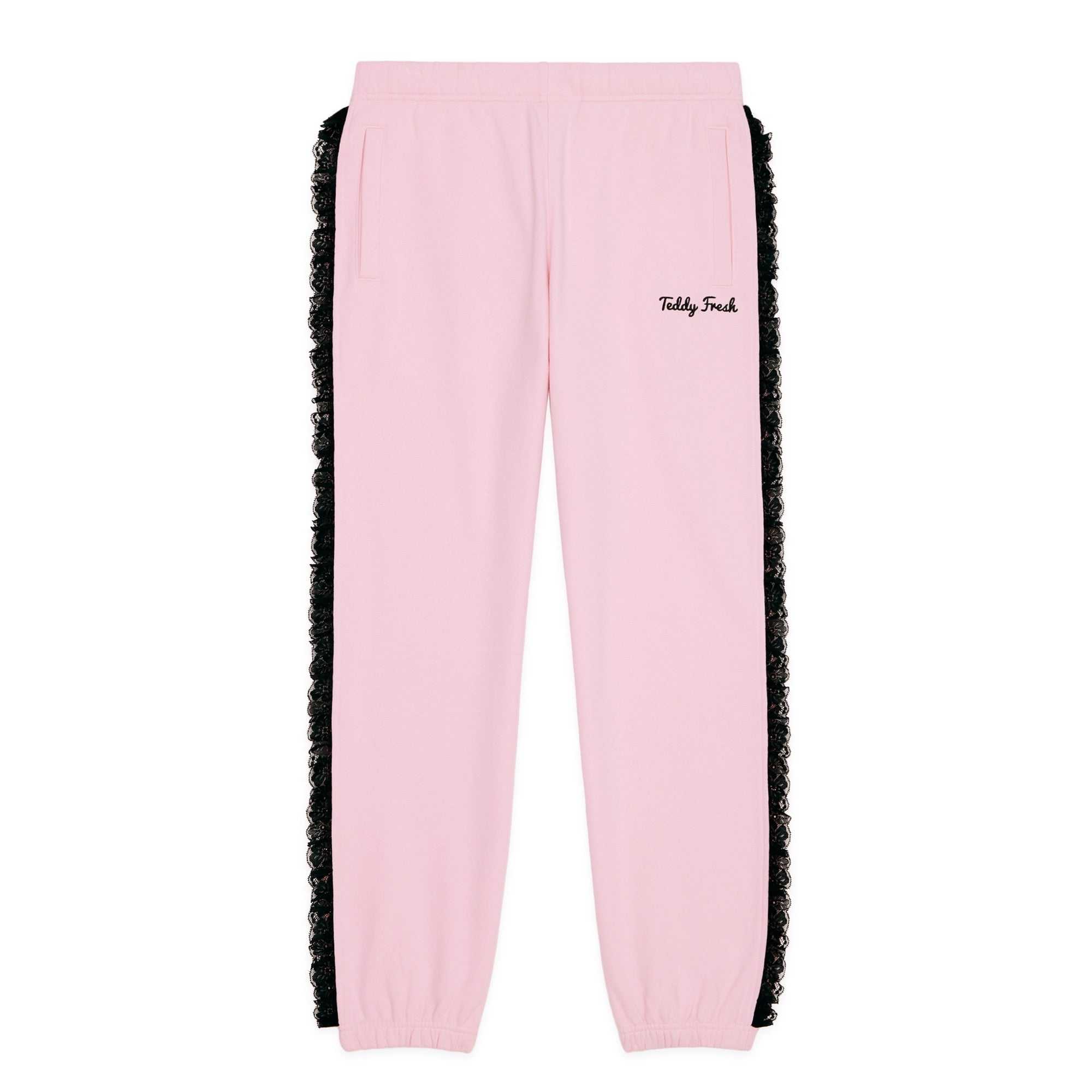 Black Teddy Fresh Lace Trim Sweatpants | EMYLBD160