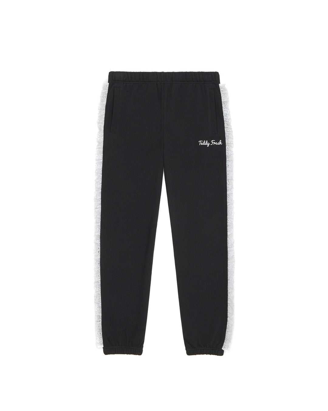 Black Teddy Fresh Lace Trim Sweatpants | EMYLBD160