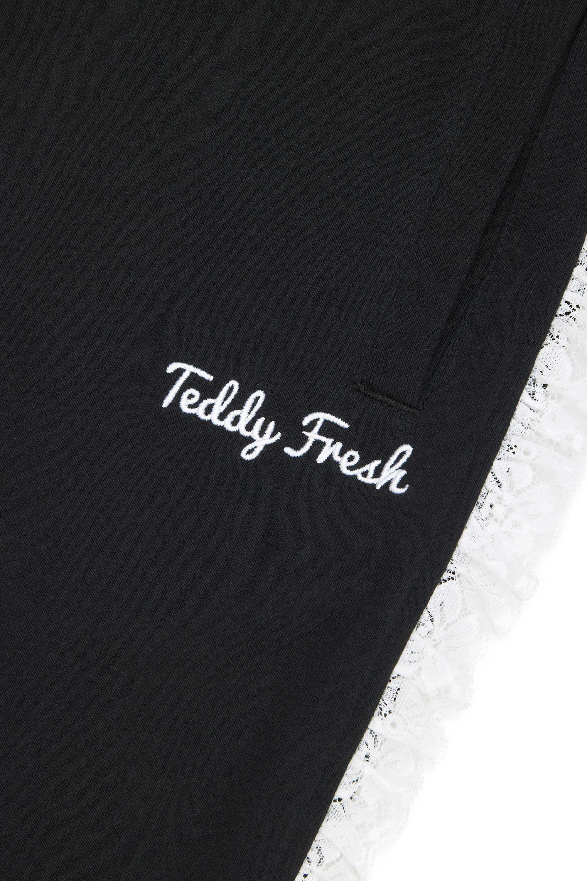 Black Teddy Fresh Lace Trim Sweatpants | EMYLBD160