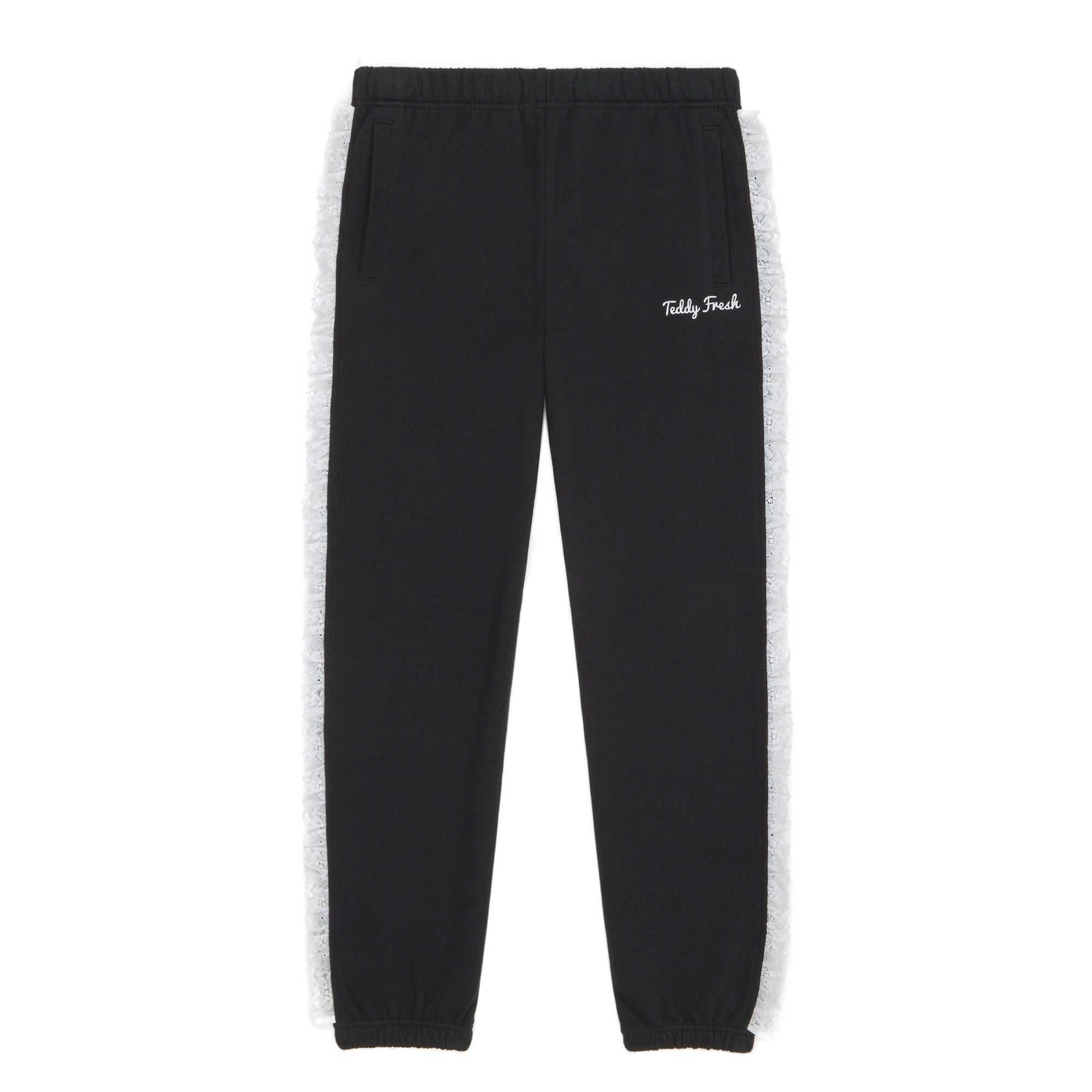 Black Teddy Fresh Lace Trim Sweatpants | EMYLBD160