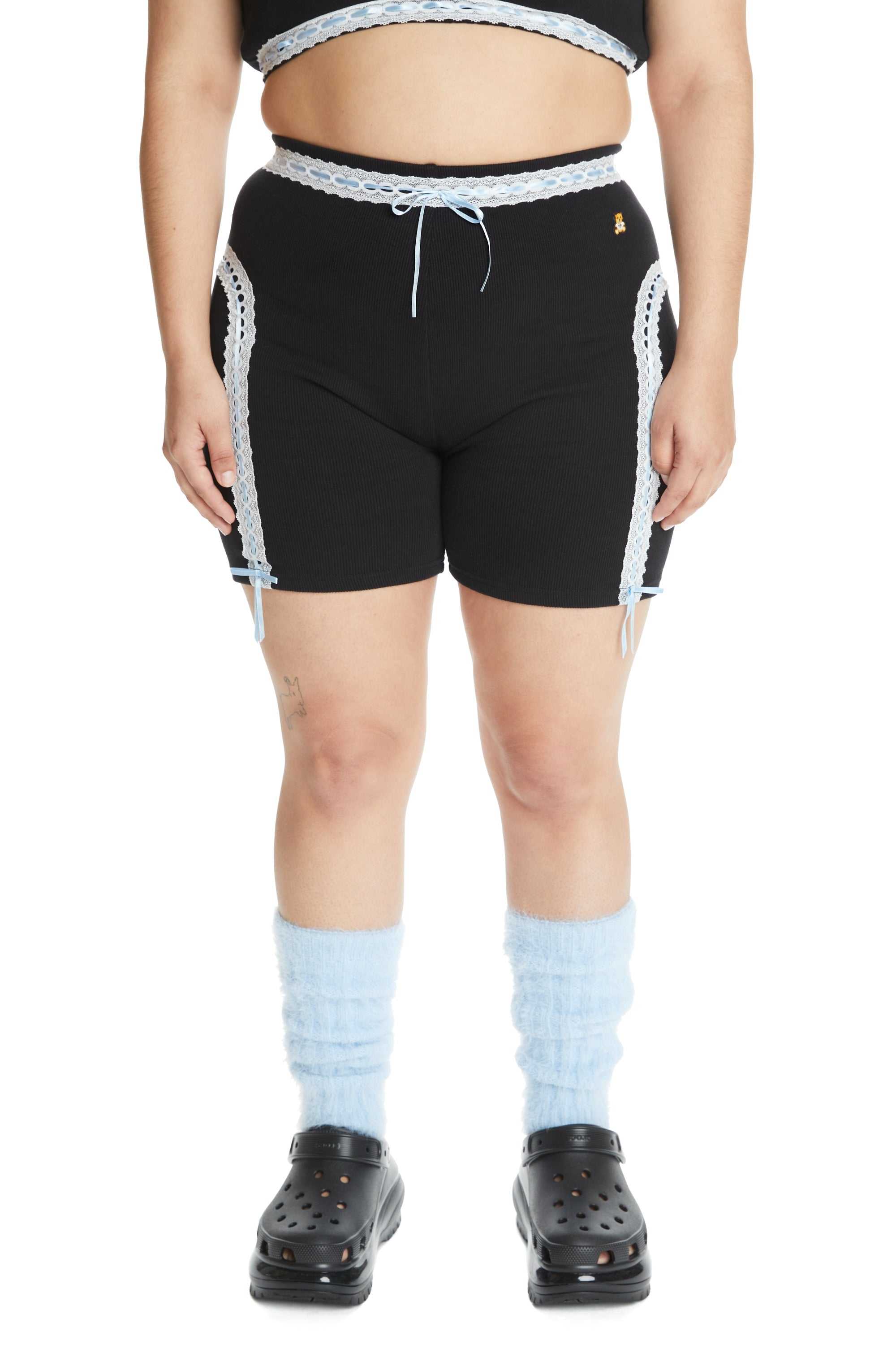 Black Teddy Fresh Ribbon Ribbed Bike Shorts | PXNVMI692