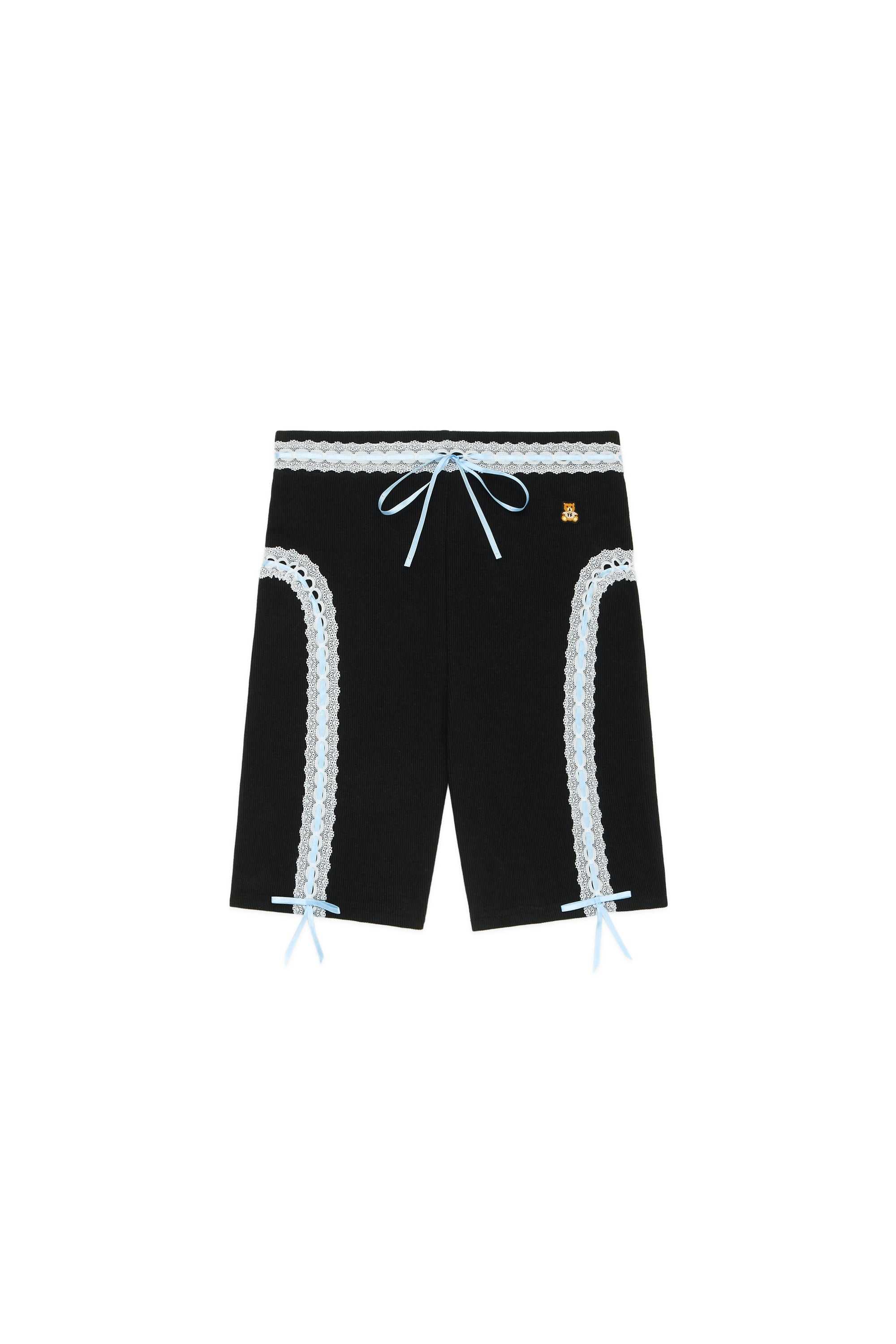 Black Teddy Fresh Ribbon Ribbed Bike Shorts | PXNVMI692