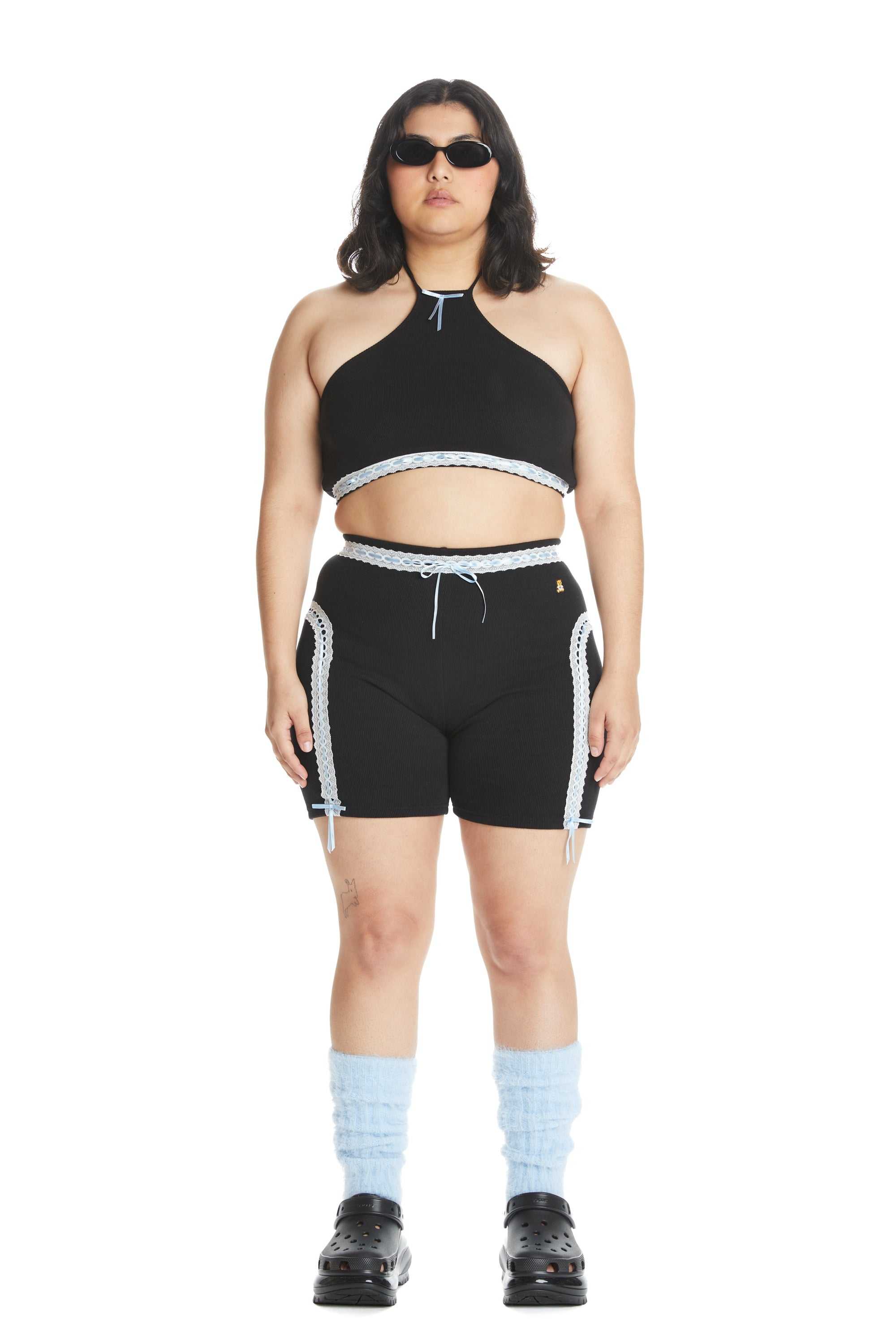 Black Teddy Fresh Ribbon Ribbed Bike Shorts | PXNVMI692