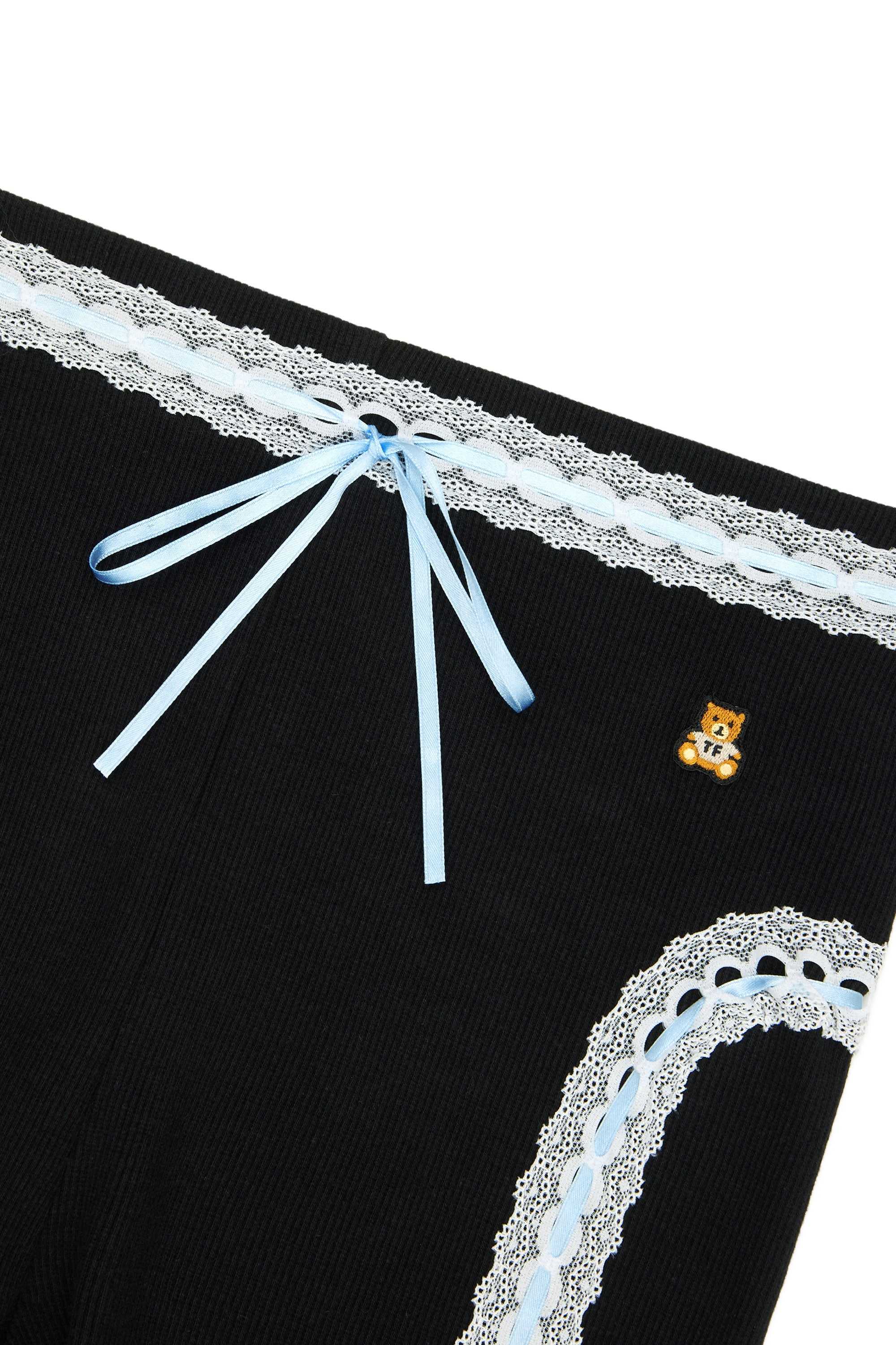 Black Teddy Fresh Ribbon Ribbed Bike Shorts | PXNVMI692