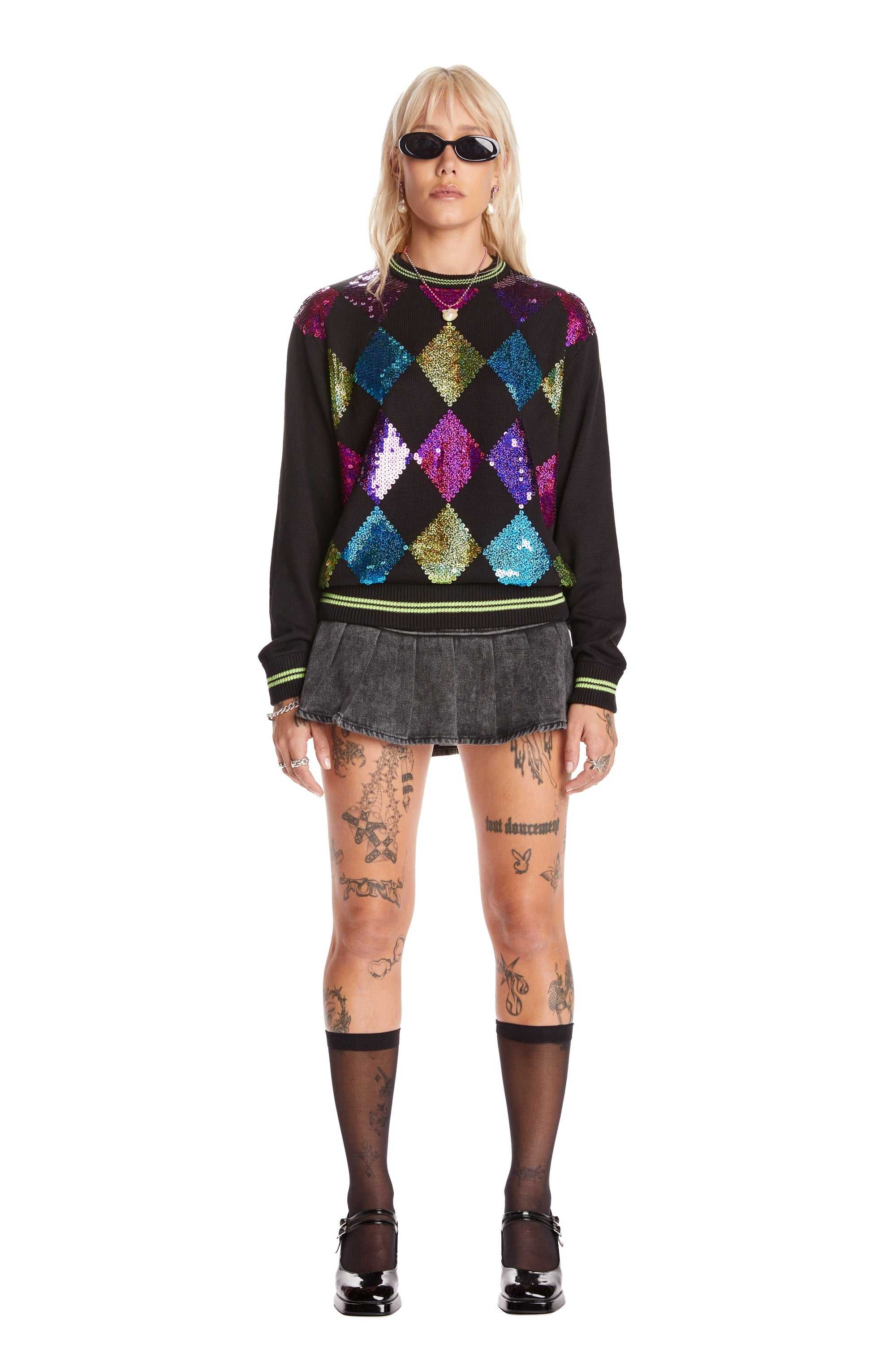 Black Teddy Fresh Sequin Sweater | MFIUOT139