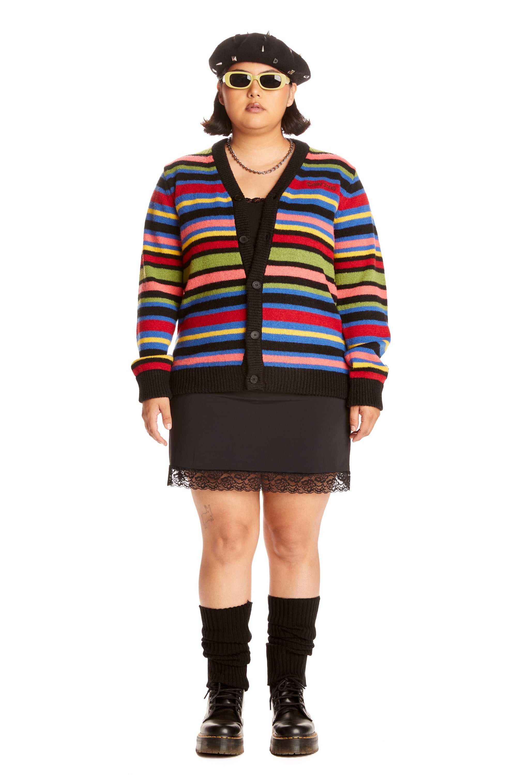 Black Teddy Fresh Stripe Cardigan | LSKBAD428