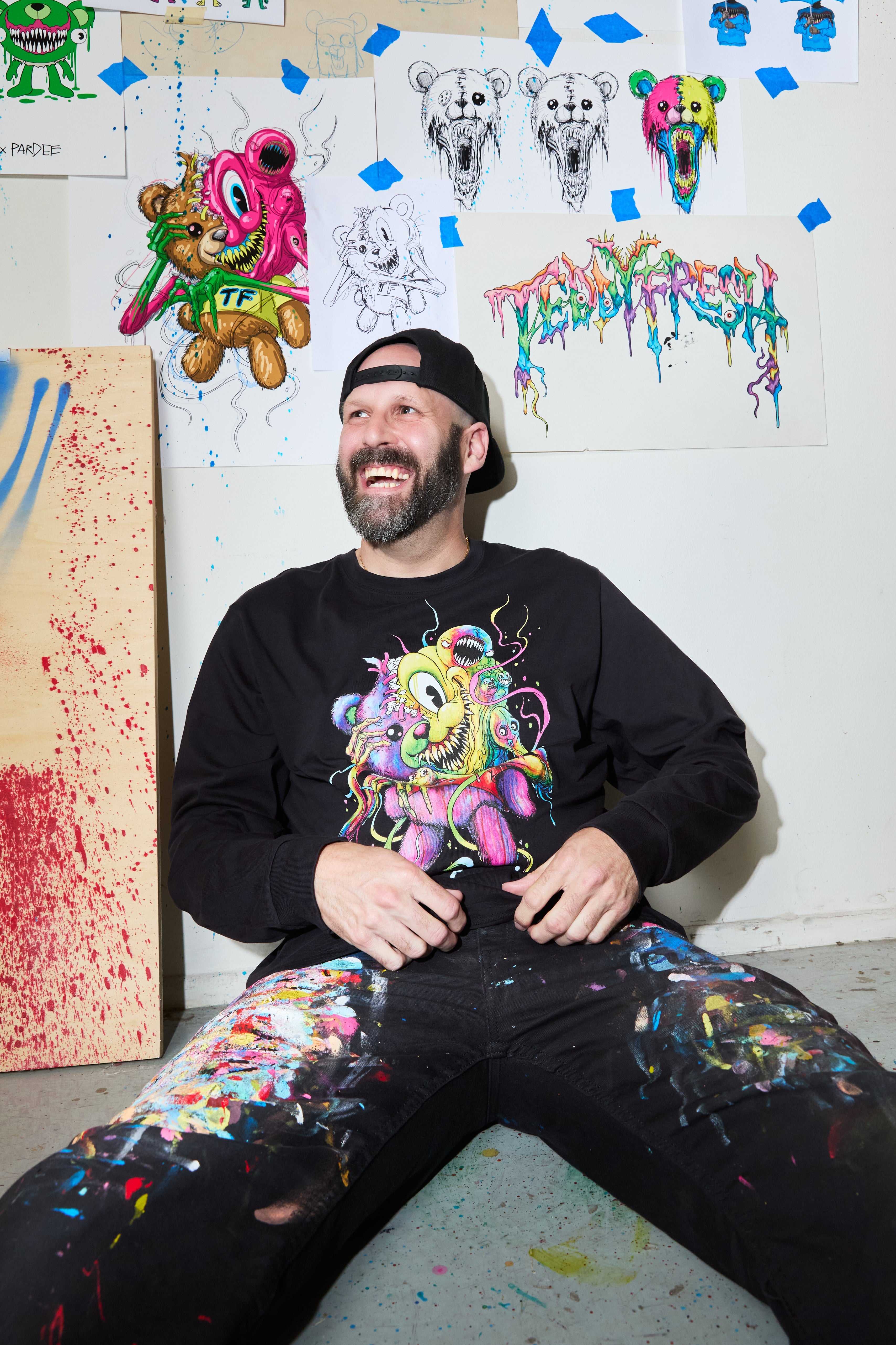 Black Teddy Fresh TF x Alex Pardee Monster Bear Tee | CFIQNW057