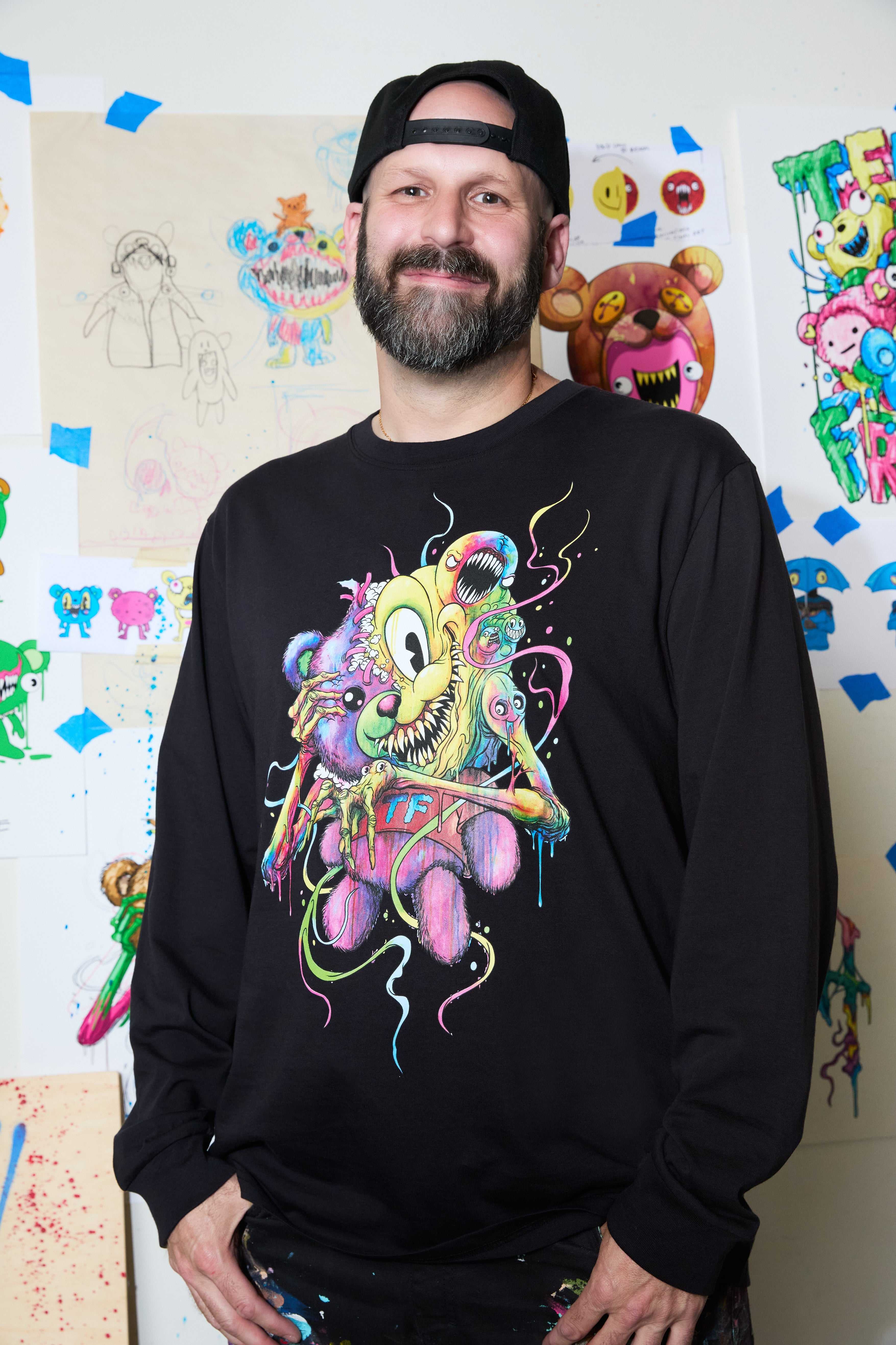 Black Teddy Fresh TF x Alex Pardee Monster Bear Tee | CFIQNW057