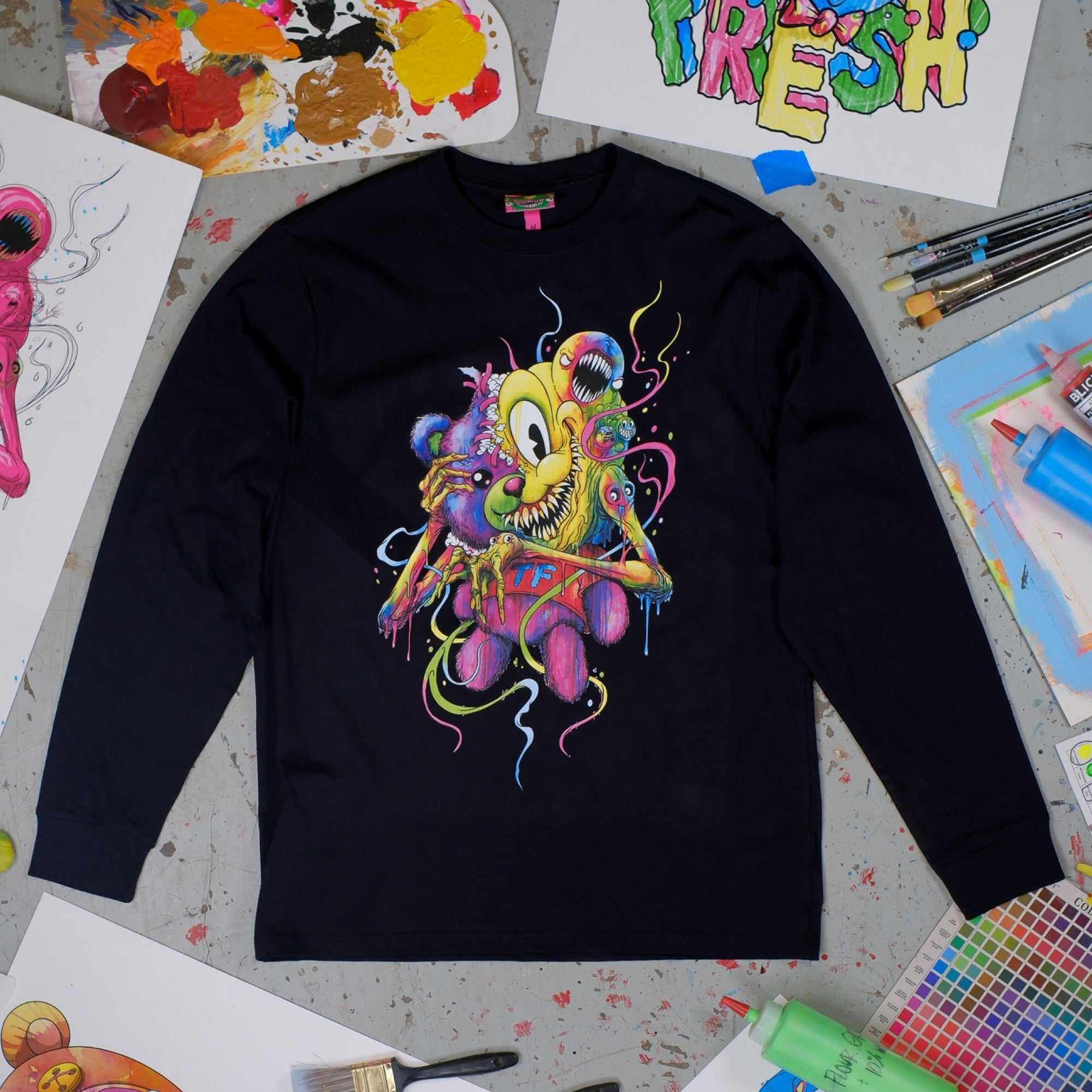 Black Teddy Fresh TF x Alex Pardee Monster Bear Tee | CFIQNW057