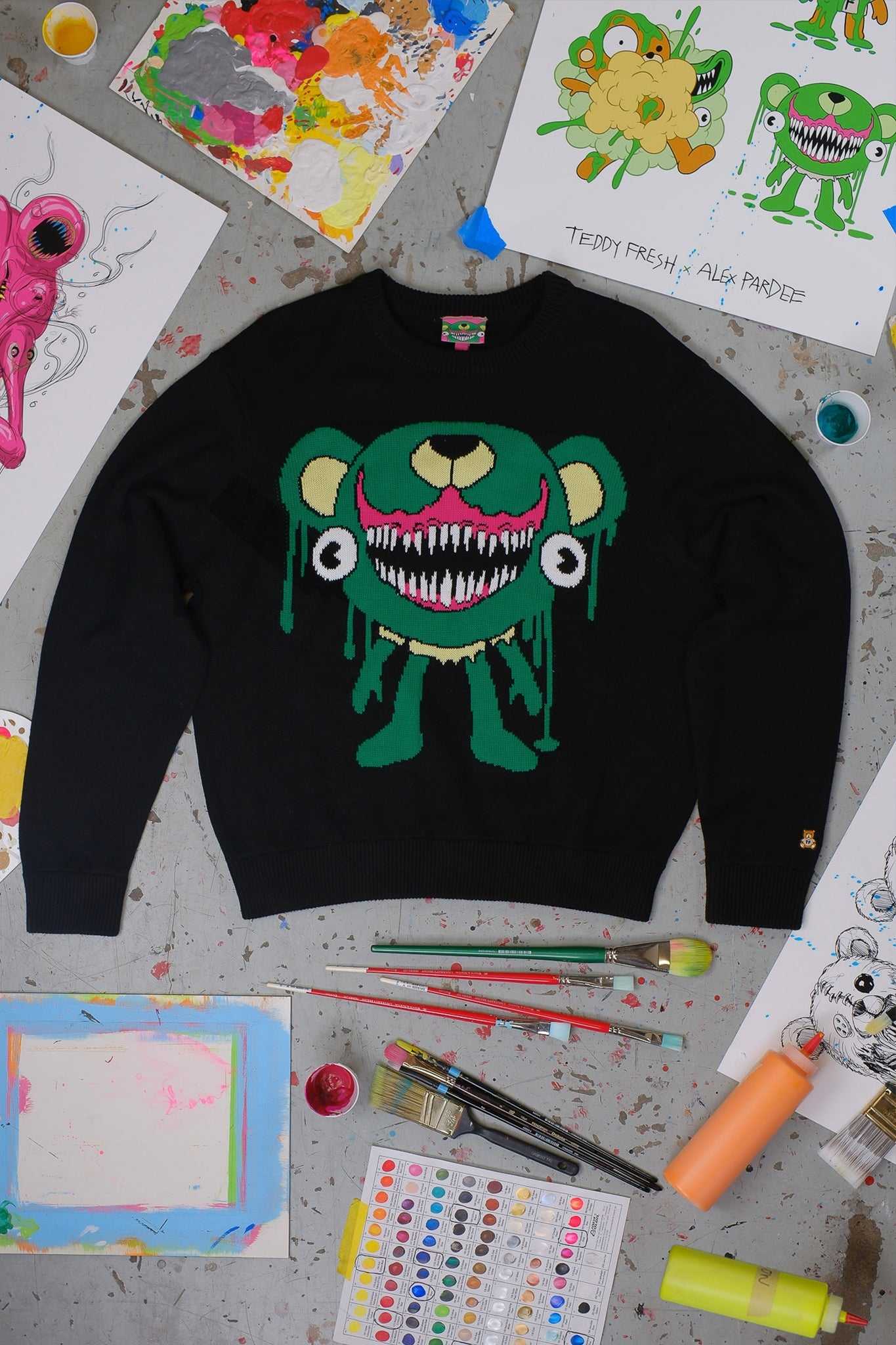 Black Teddy Fresh TF x Alex Pardee Monster Sweater | GKHPNO368